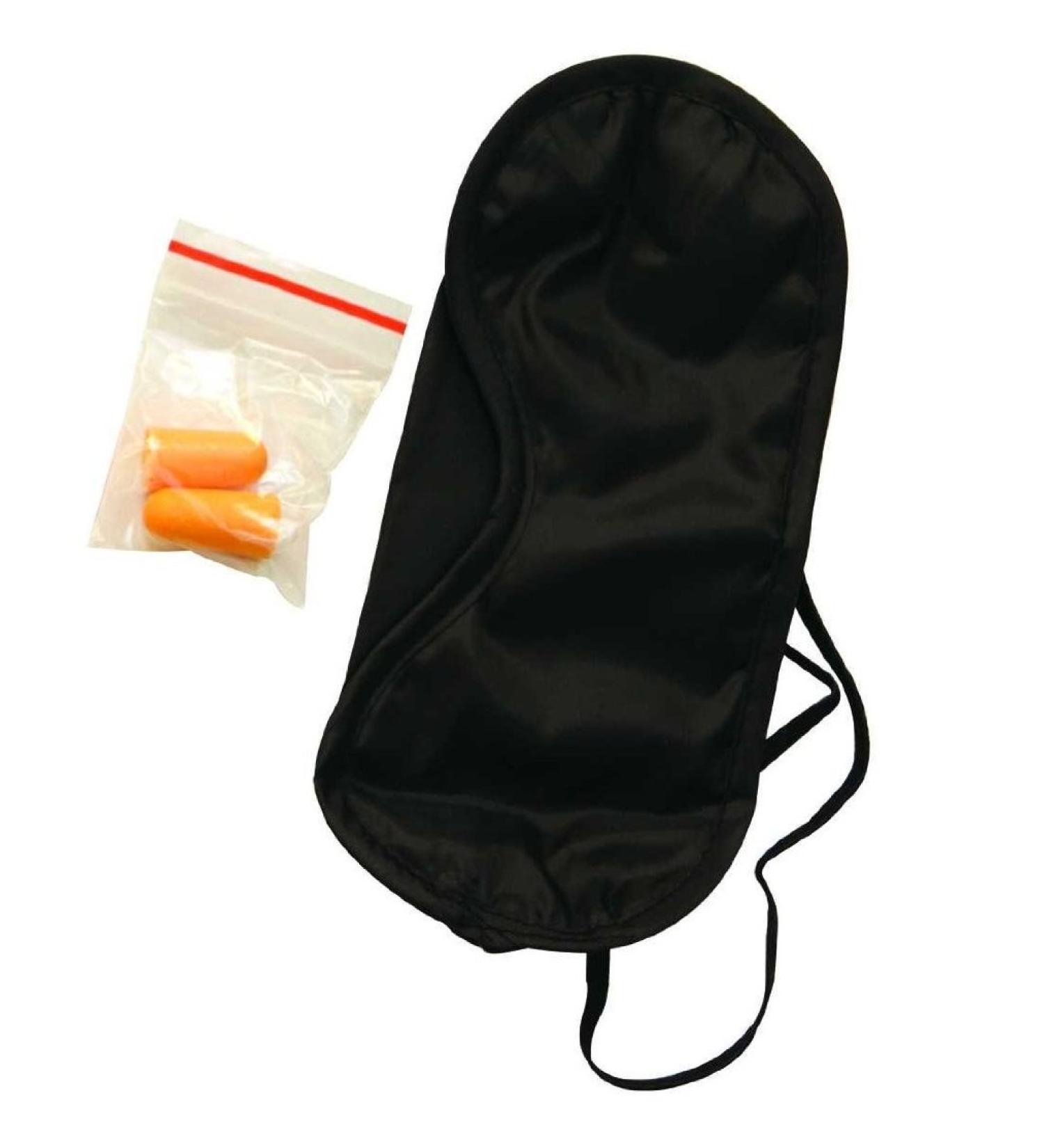 Travel Sleep Eye Mask Sleeping Mask & Ear Plug Set Blind Fold Soft Fabric Ideal For Car Plane Journeys (Black Mask)