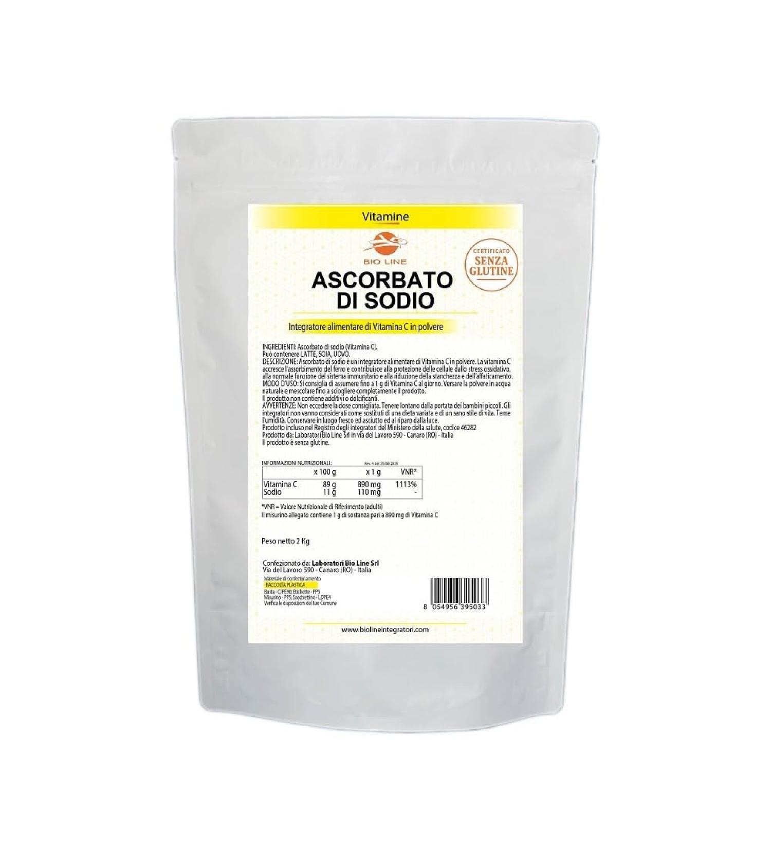 Laboratori Bio Line Sodium Ascorbate 2 kg Vitamin C powder with antioxidant action pure substance without excipients (1 envelope of 2 kg) Bioline Laboratories - Italian quality - Buy Online on GoSupps.com