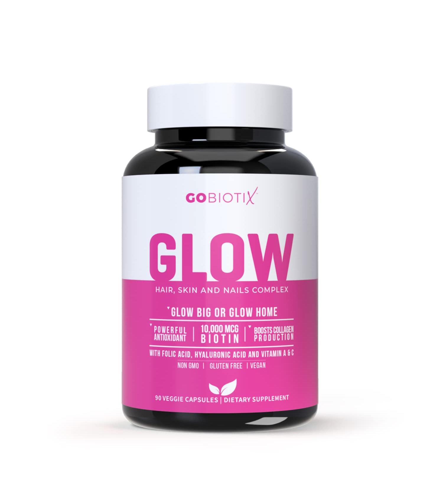GOBIOTIX Glow Multivitamin Supplement - 10,000mcg Biotin Pills - Hyaluronic Acid, Folic Acid, Iron, Magnesium, Zinc - Boosts Collagen - 90 Capsules - Buy Online on GoSupps.com