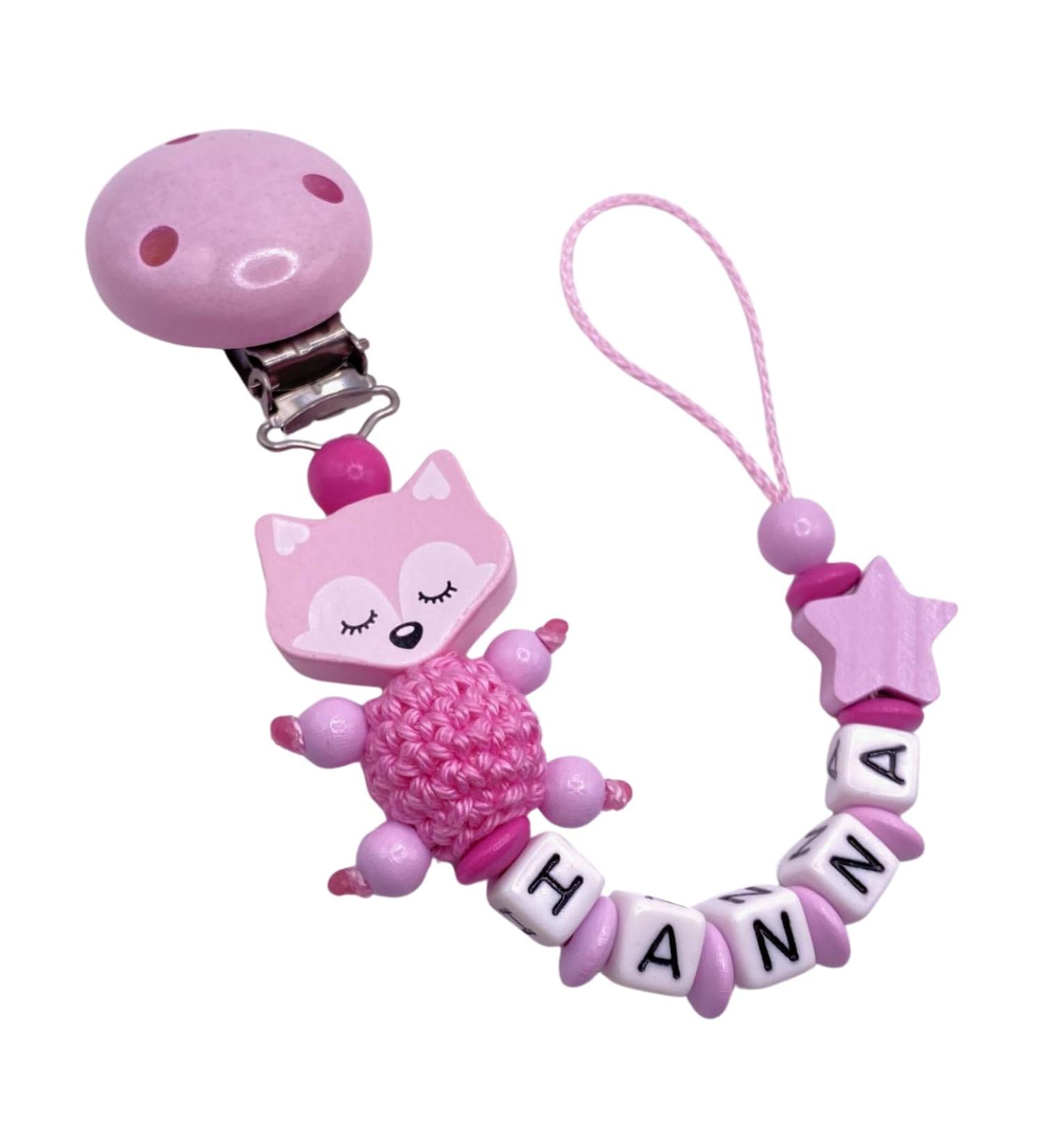 Personalized pacifier band with names for girls & boys |Many individual models |Personalized suckel chain with wishes (rosastern)
