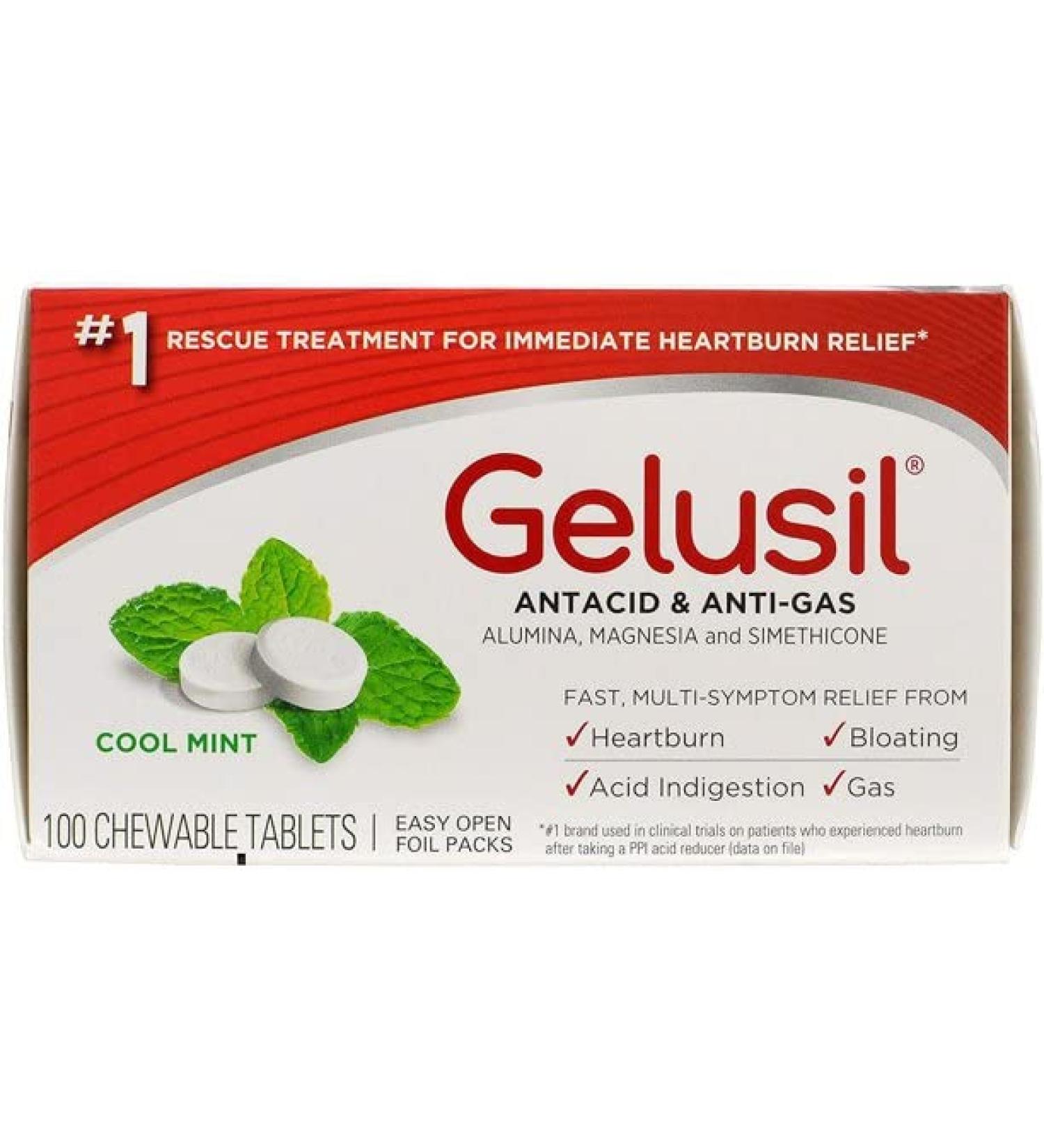 Gelusil Antacid/Anti-Gas Tablets Cool Mint - 100 Tablets - Buy Online on GoSupps.com