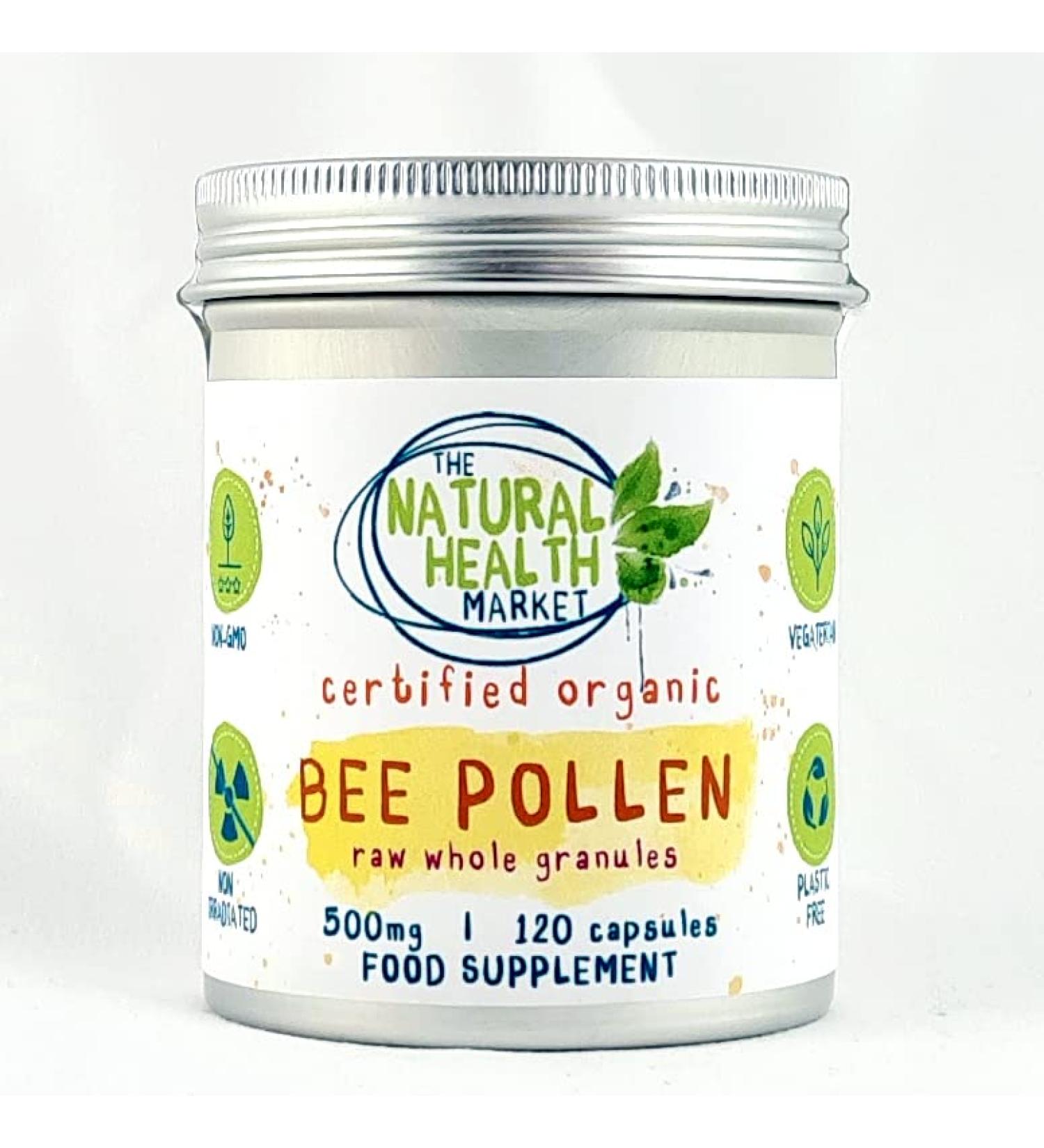 Organic Bee Pollen 500mg Capsules | Soil Association Certified | Non-GMO | 120 Count - Buy Online on GoSupps.com
