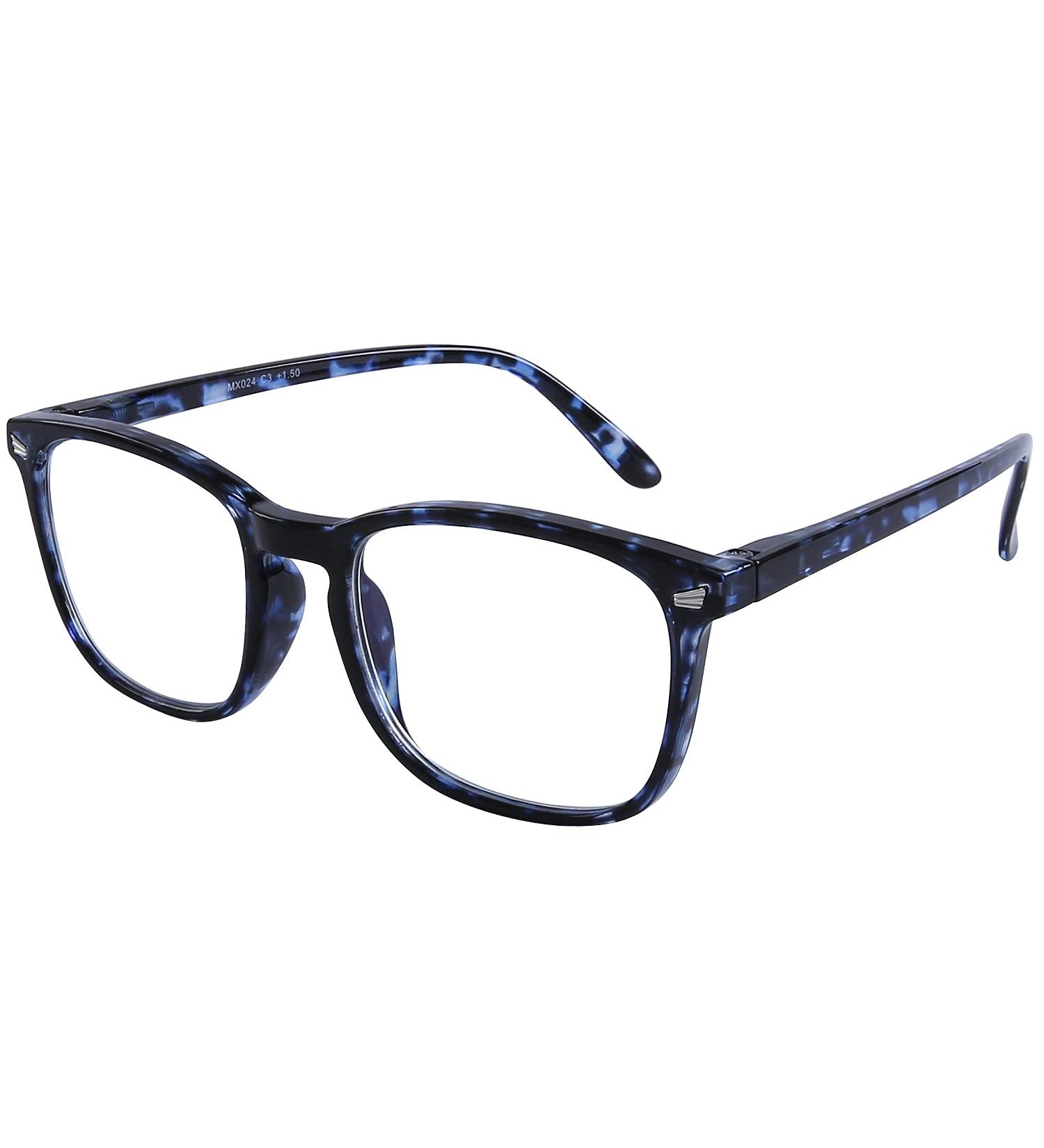 DOOViC Blue Light Filter Reading Glasses - Square Frame Large Lenses Prescription 2.75x - Stylish Blue Tortoiseshell - Buy Online on GoSupps.com