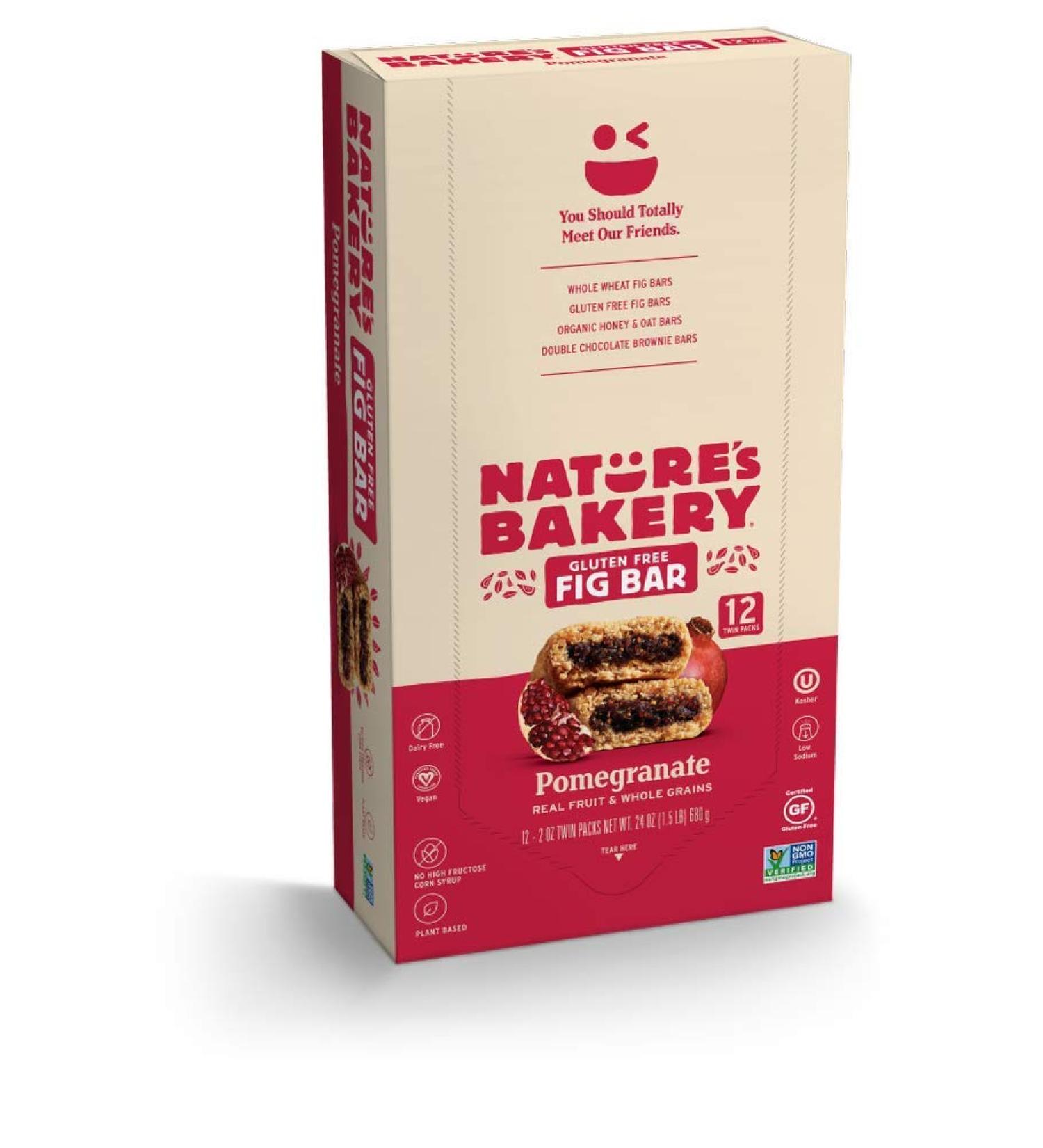 Nature's Bakery Gluten Free Fig Bars Pomegranate - 12 Twin Packs (24 Bars) Vegan Snacks Non-GMO - Buy Online on GoSupps.com