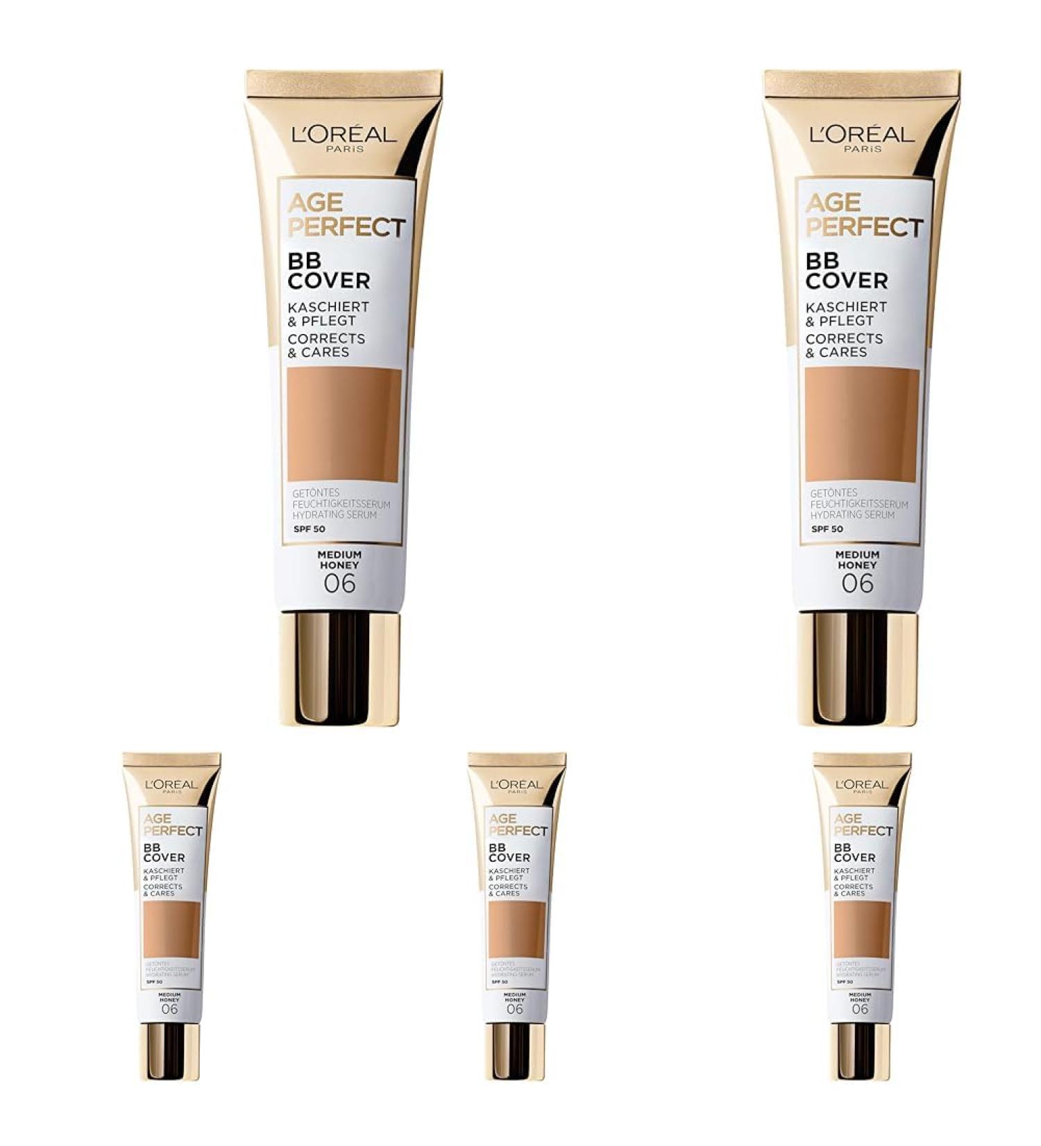 L'Oreal Paris Age Perfect BB Cream 06 Medium Honey light-weight Infused with hydrating serum Vitamin B3 SPF 50 (Pack of 5) 06 Medium Honey 30 millilitre (Pack of 5) - Buy Online on GoSupps.com