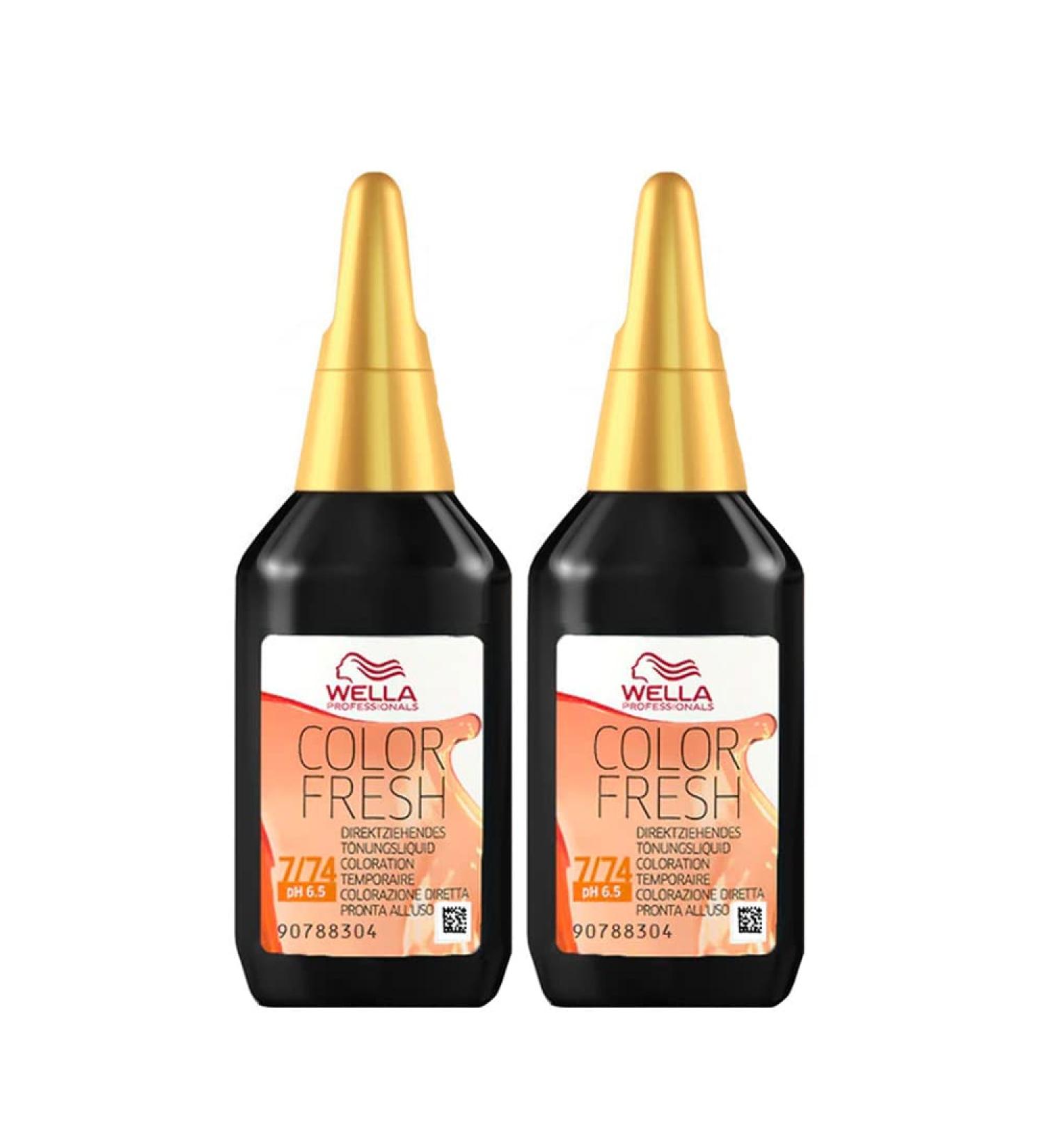 2 x Wella Color Fresh Hair Toner 75ml - 7/74 Medium Blonde/Brown Red