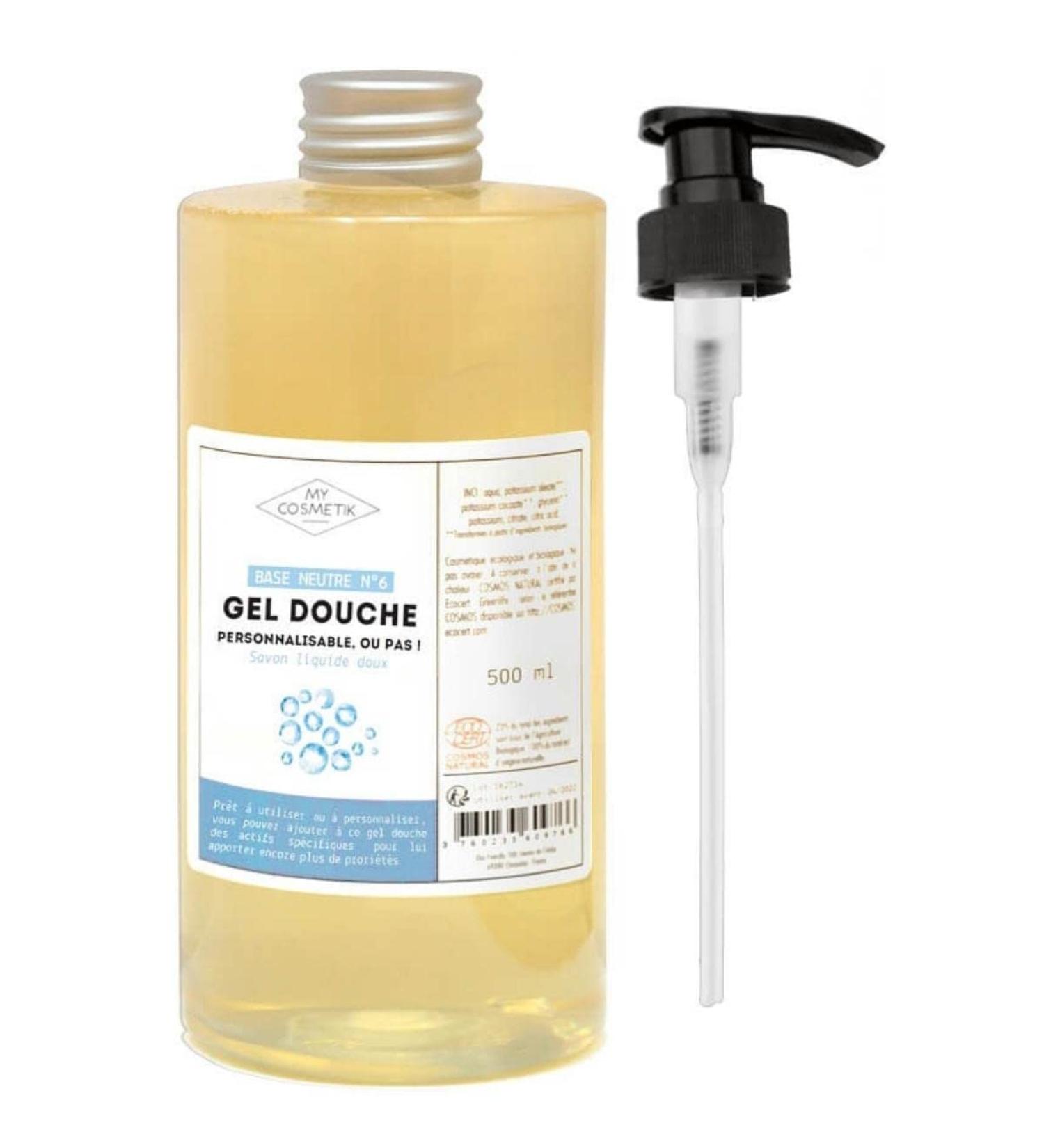  MY COSMETIK Customizable neutral shower gel base - COSMOS NATURAL certified by Ecocert - 100% natural gentle liquid soap rich in coconut and sunflower oils - MY COSMETIK - 500 ml + Pump - Buy Online on GoSupps.com
