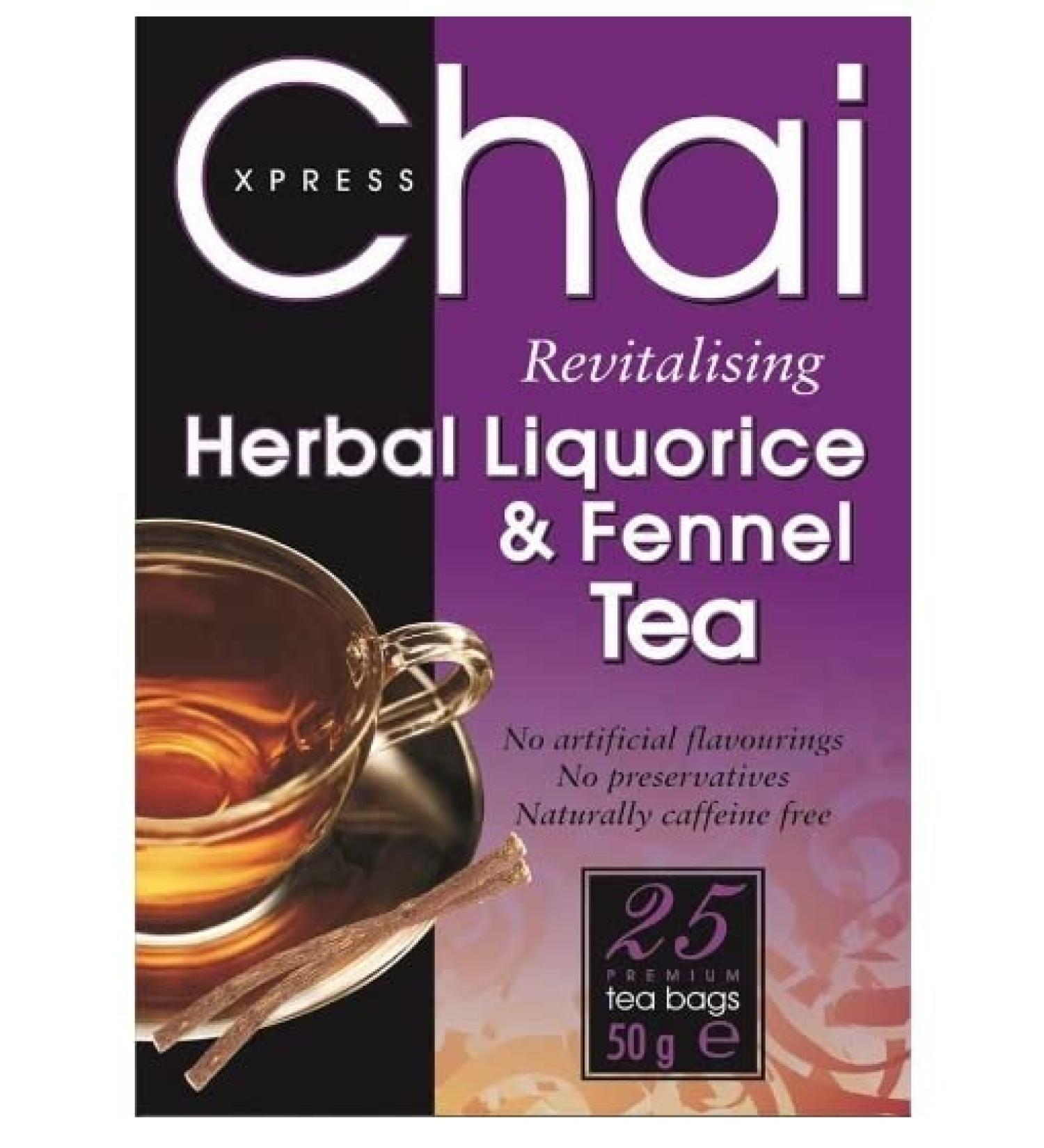 Chai Express Herbal Liquorice & Fennel Tea. Premium 25 Tea Bags