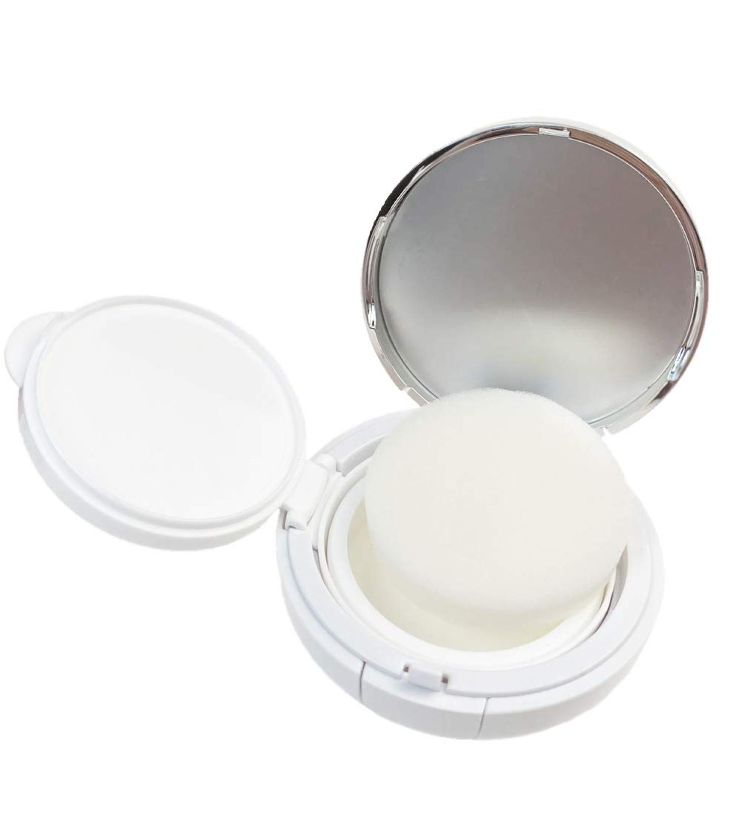 Vasana 15ml Luxurious White & Silver Rim Makeup Powder Container - Air Cushion Puff Case for Foundation & BB Cream - International Shipping Available - Buy Online on GoSupps.com