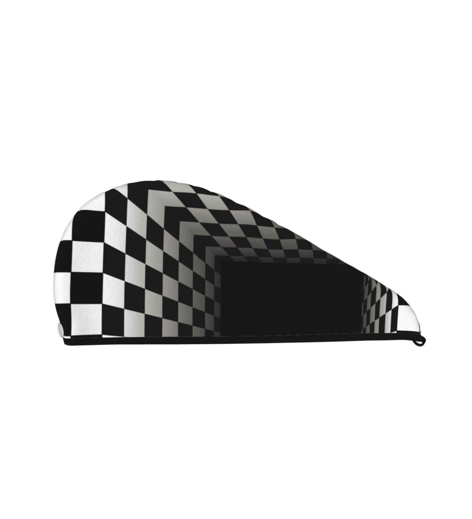 3D Black & White Checkerboard Hair Towel | Ultra-Soft Super Absorbent Microfiber Wrap for Long Curly & Thick Hair - Quick Dry Coral Velvet - Buy Online on GoSupps.com