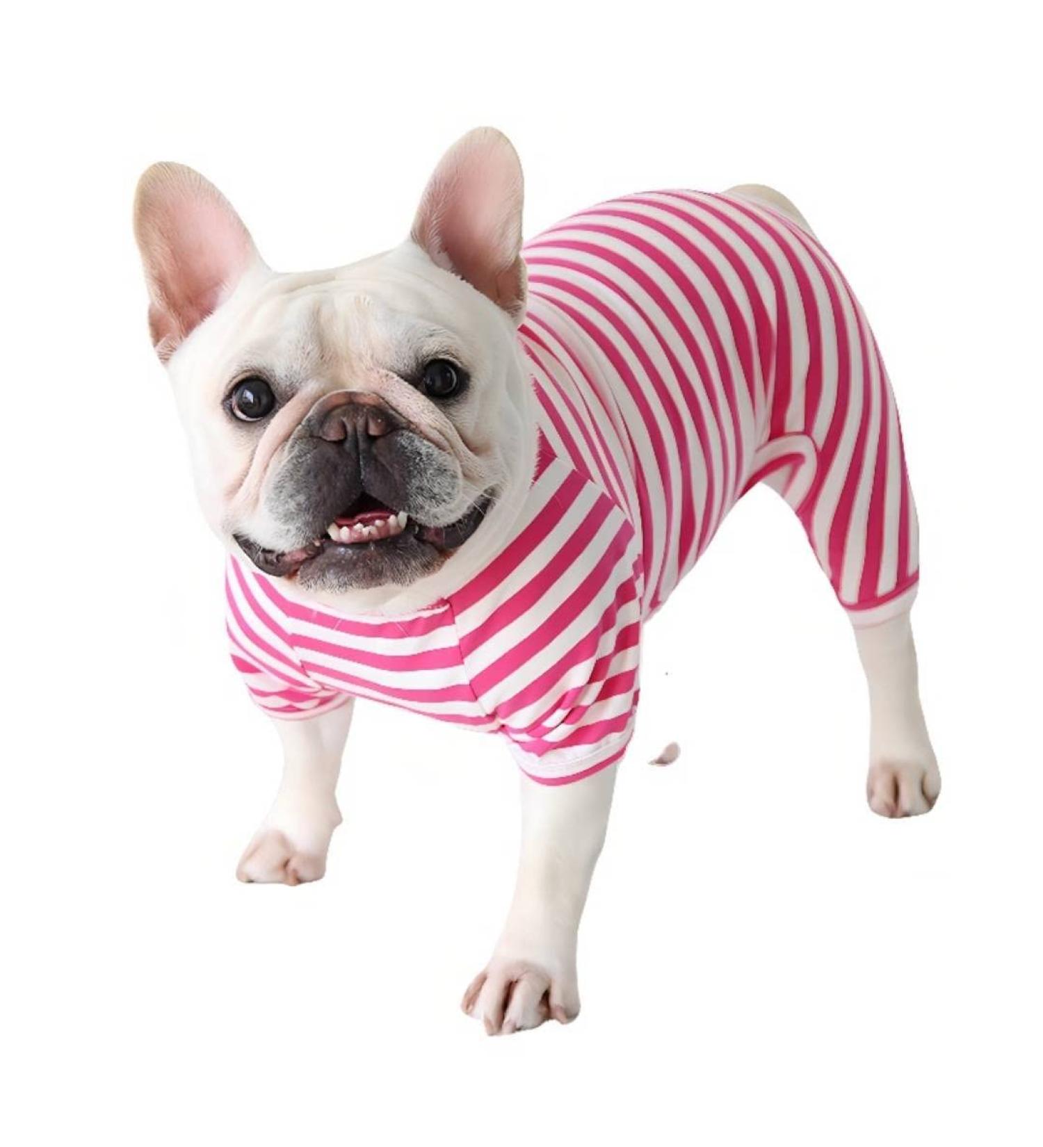 Classic Striped Pajamas for Dogs & Cats - Bt Bear Fat - Soft Cotton Costume for Pugs French Bulldogs & Small Breeds - Medium Hot Pink - Buy Online on GoSupps.com