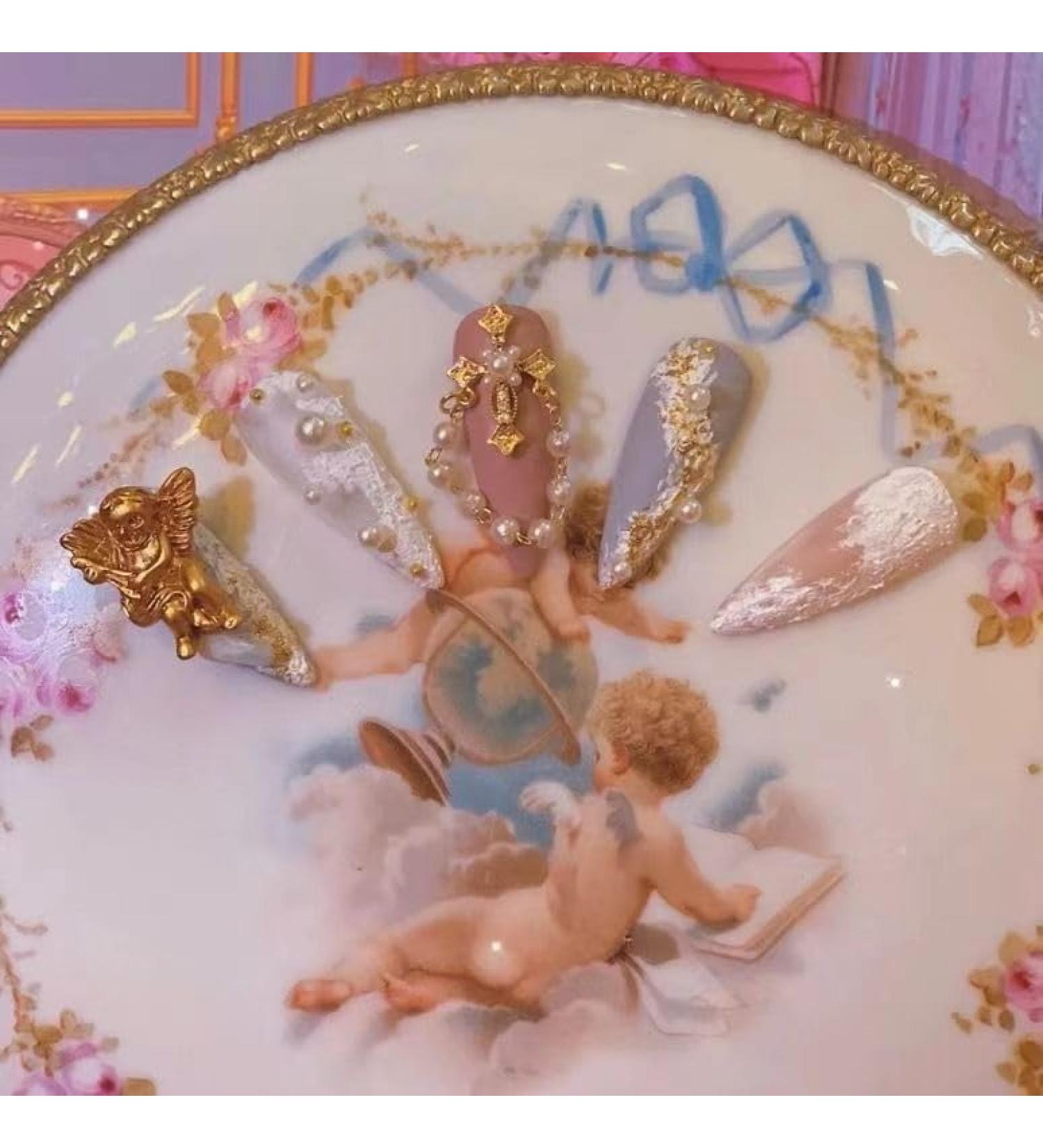 Temperament-enhancing nail plate hand-customized nail dressing nail finished product fake nails retro gypsum explosion Joker white detachable (10-piece)(S) - Buy Online on GoSupps.com