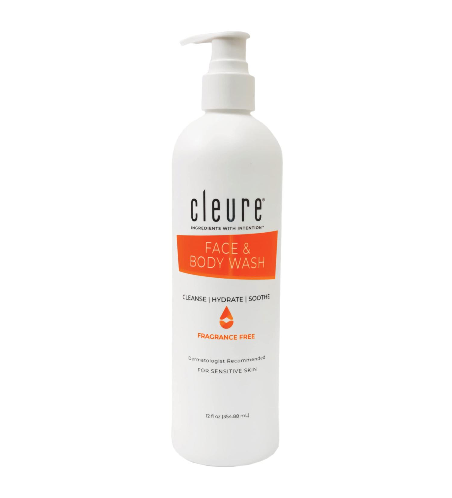 Cleure Fragrance-Free Sensitive Skin Face and Body Wash - Paraben, Sulfate, Gluten-Free - pH Balanced (12 oz) | Gentle Cleanser - Buy Online on GoSupps.com
