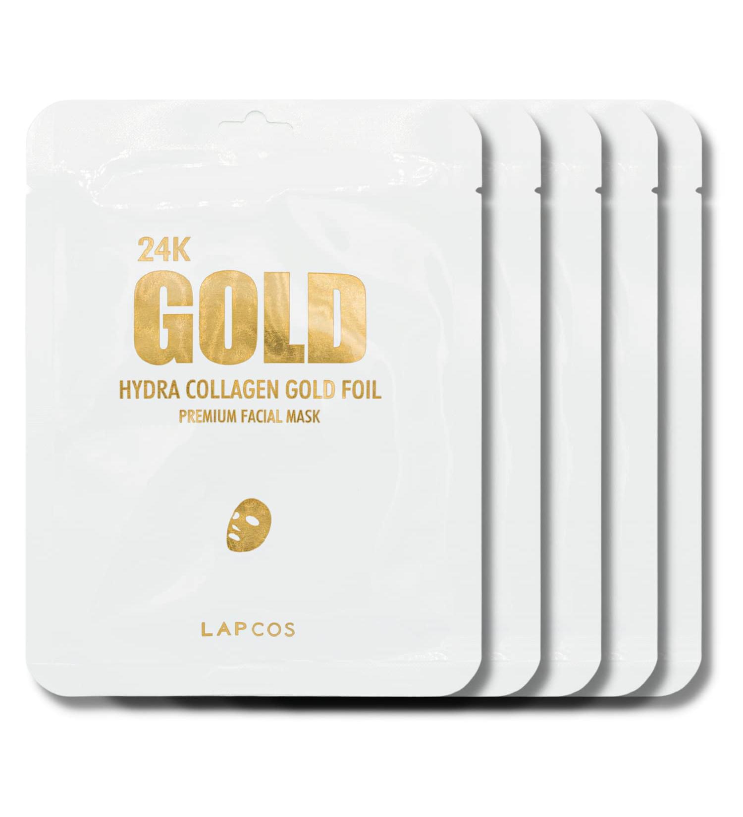 LAPCOS 24K Gold Hydra Collagen Face Mask (5 Pack) - Anti Wrinkle Treatment for Fine Lines & Puffiness - Korean Skin Care - Firm & Hydrated Skin - 5 Count - Buy Online on GoSupps.com