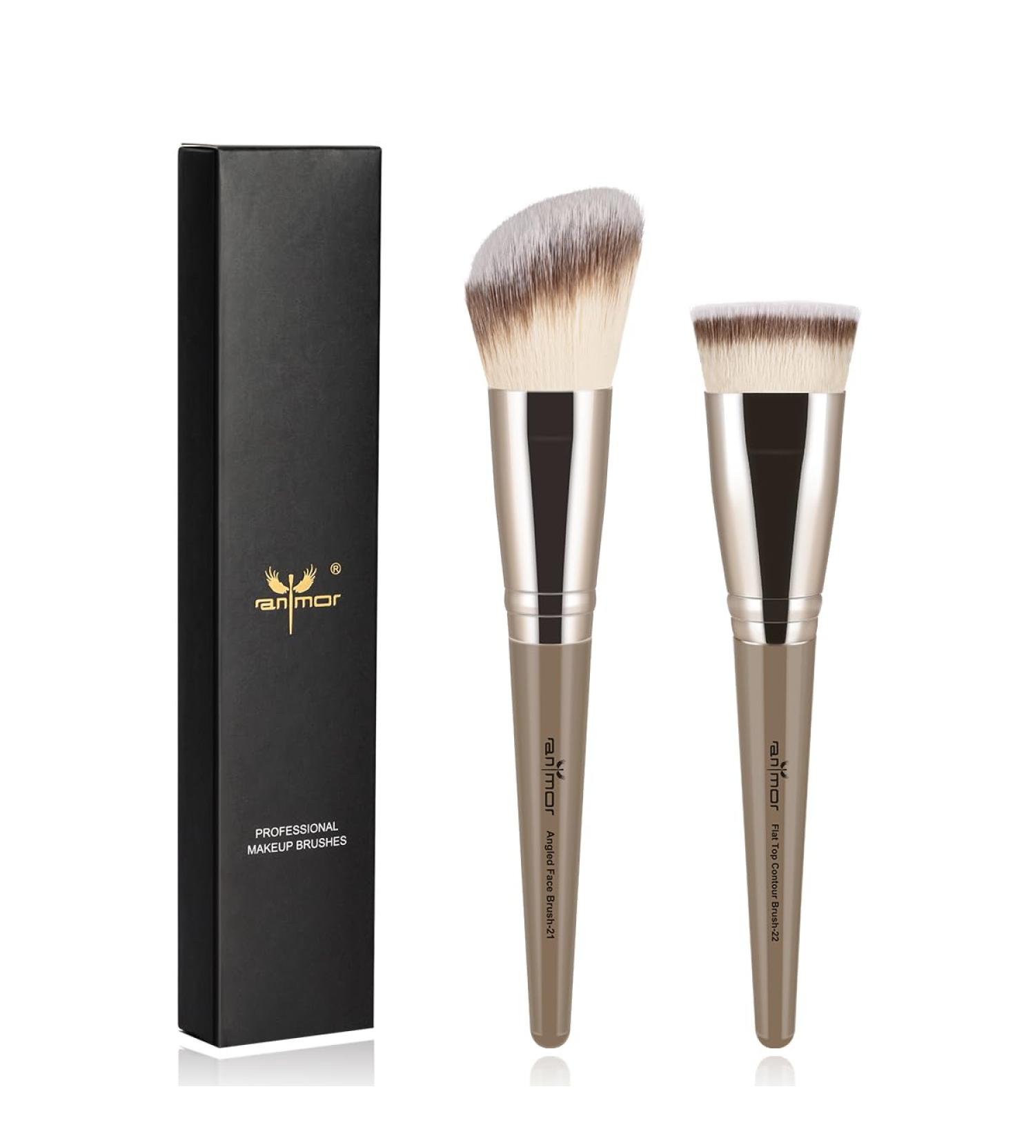 Contour Brush Set Premium Contour Blush Bronzer Face Makeup Brush Perfect For Cheek Forehead Jaw Nose Blending Contouring Deepening Suitable For Powder Liquid Cream (Angled and Flat Top Type) - Buy Online on GoSupps.com