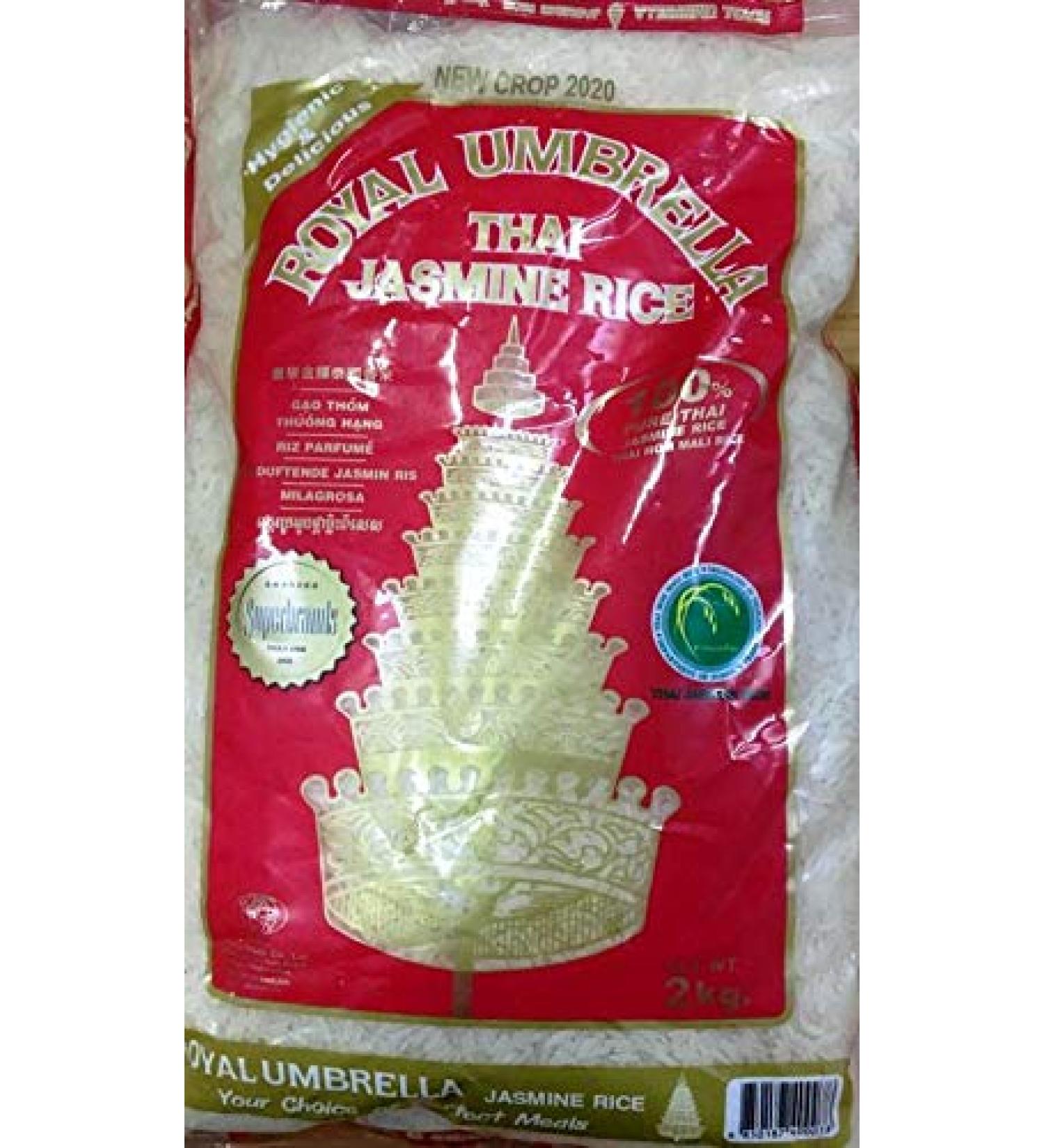 Royal Umbrella Thai HOM Mali Jasmine Rice Whole 2kg - Premium Quality Thai Rice - Buy Online on GoSupps.com