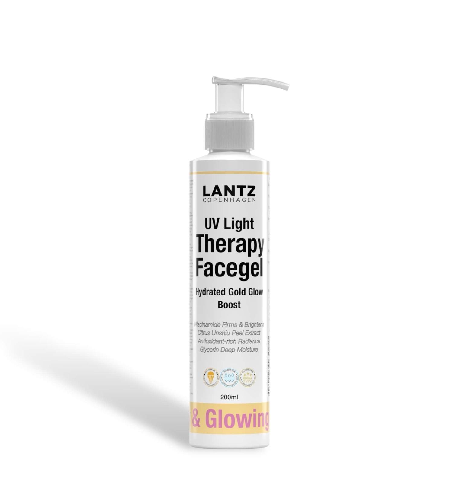  Lantz Copenhagen Hydrated Gold Glow Boost Light Therapy Gel with Niacinamide Glycerin and Citrus Extract Hydrates brightens and protects skin 200 ml - Buy Online on GoSupps.com