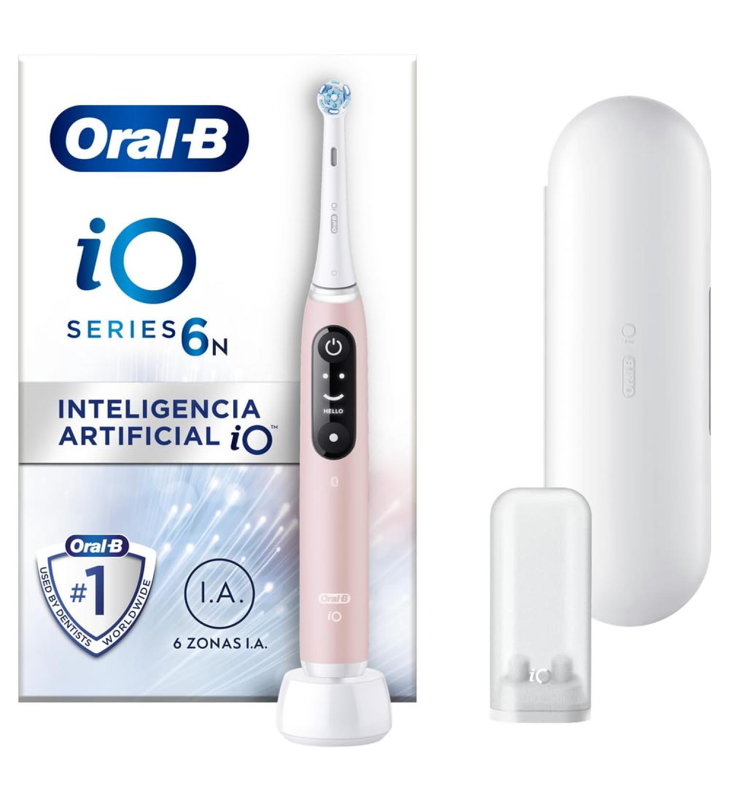 Oral-B iO Series 6N Electric Toothbrush Bluetooth 5 Brushing Modes 2 Brushes 1 Travel Case White/Pink Single
