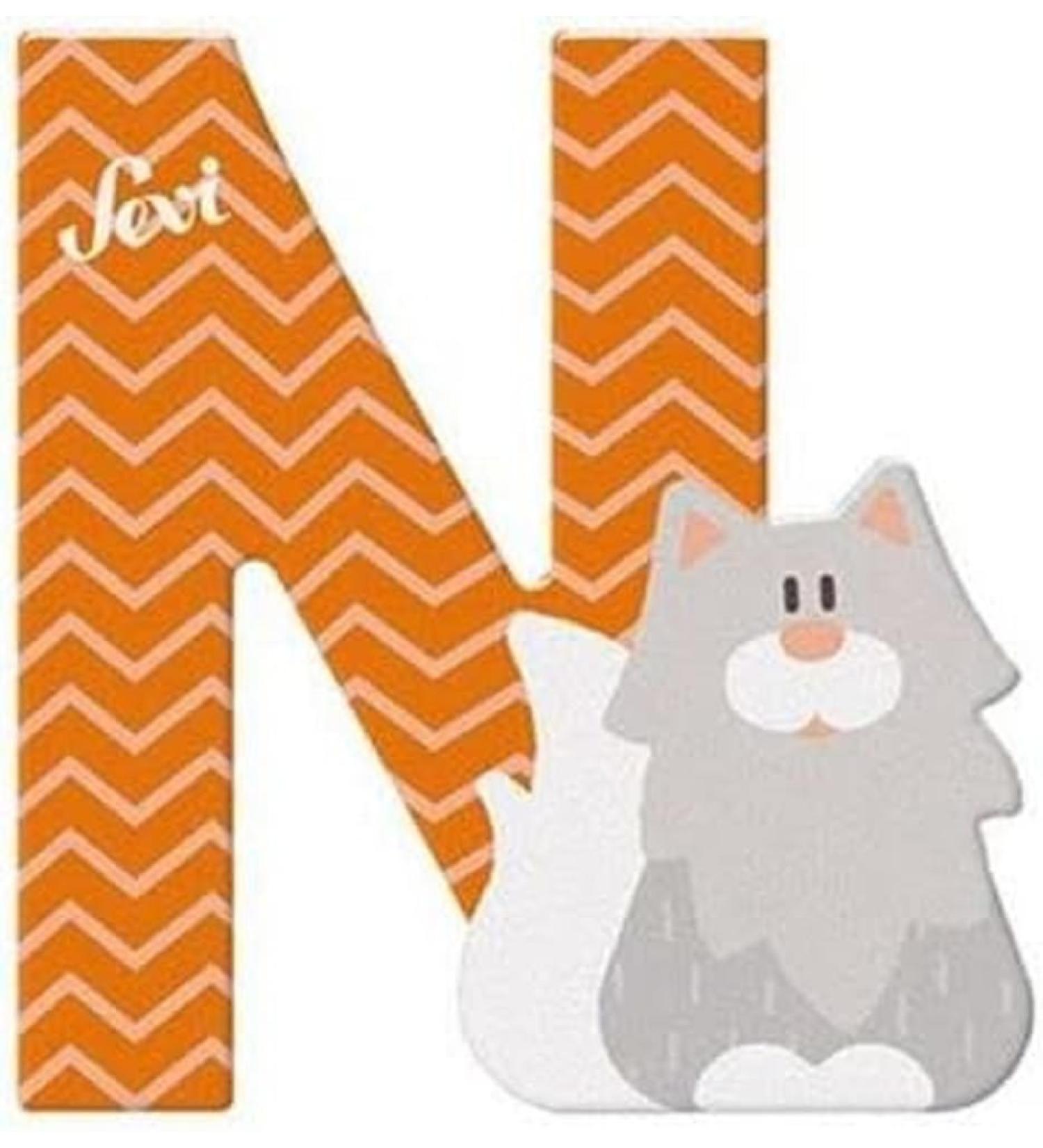 Sevi 83014 Tier wood letters n Norwegian forest cat approx. 10 cm door letter for children's room ABC learning toys made of wood educational toys for children from 3 years letter animals orange n - Norwegian forest cat