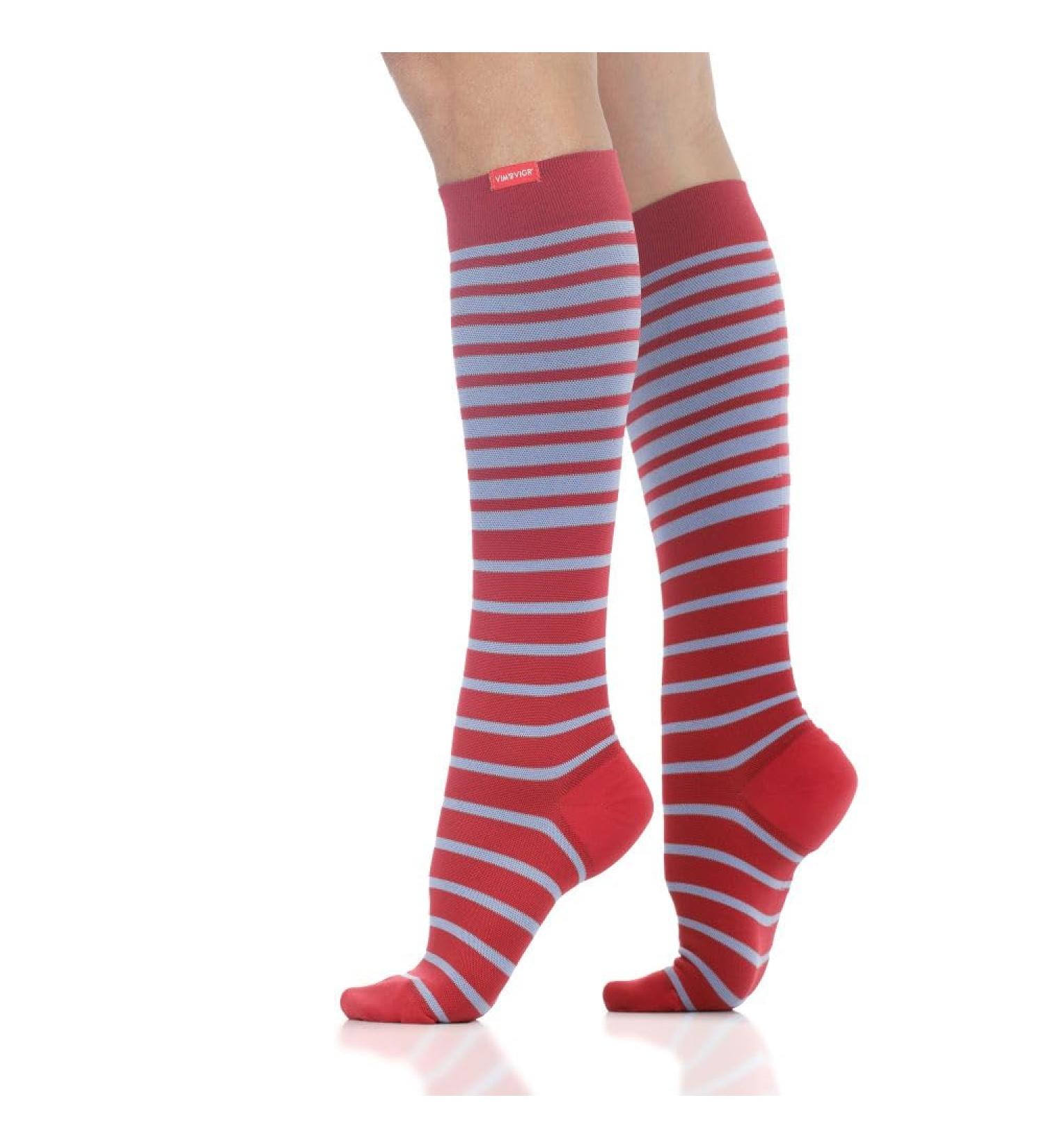 VIM & VIGR Nylon 20-30 mmHg Graduated Compression Socks - Stylish Red & Lavender Stripes Large/X-Large - Best for Travel & Wellness - Buy Online on GoSupps.com
