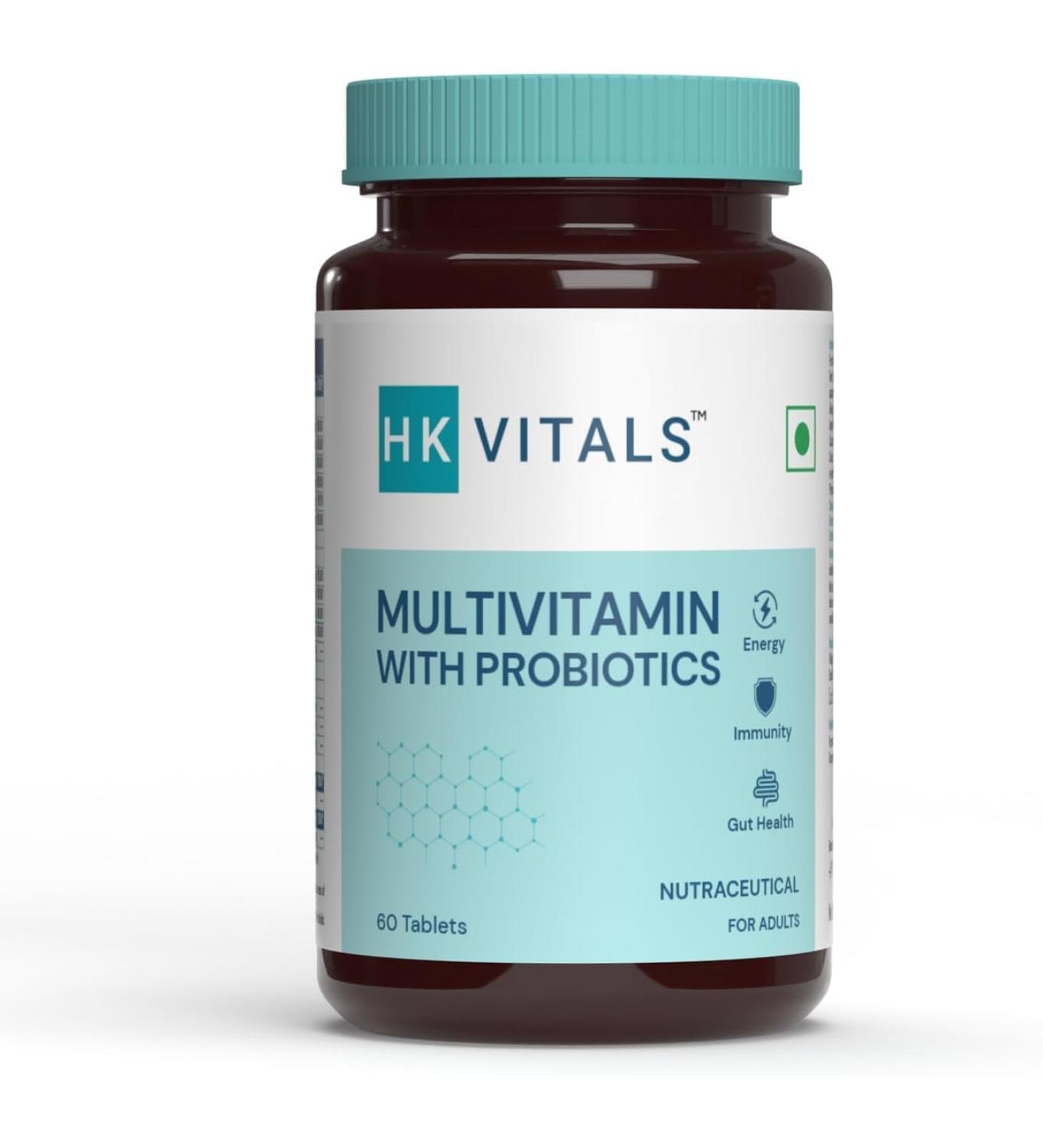Health'Kart HK Vitals Multivitamin with Probiotics Vitamin C Vitamin B Vitamin D & Zinc Supports Immunity and Gut Health For Men and Women 60 Multivitamin Tablets - Buy Online on GoSupps.com