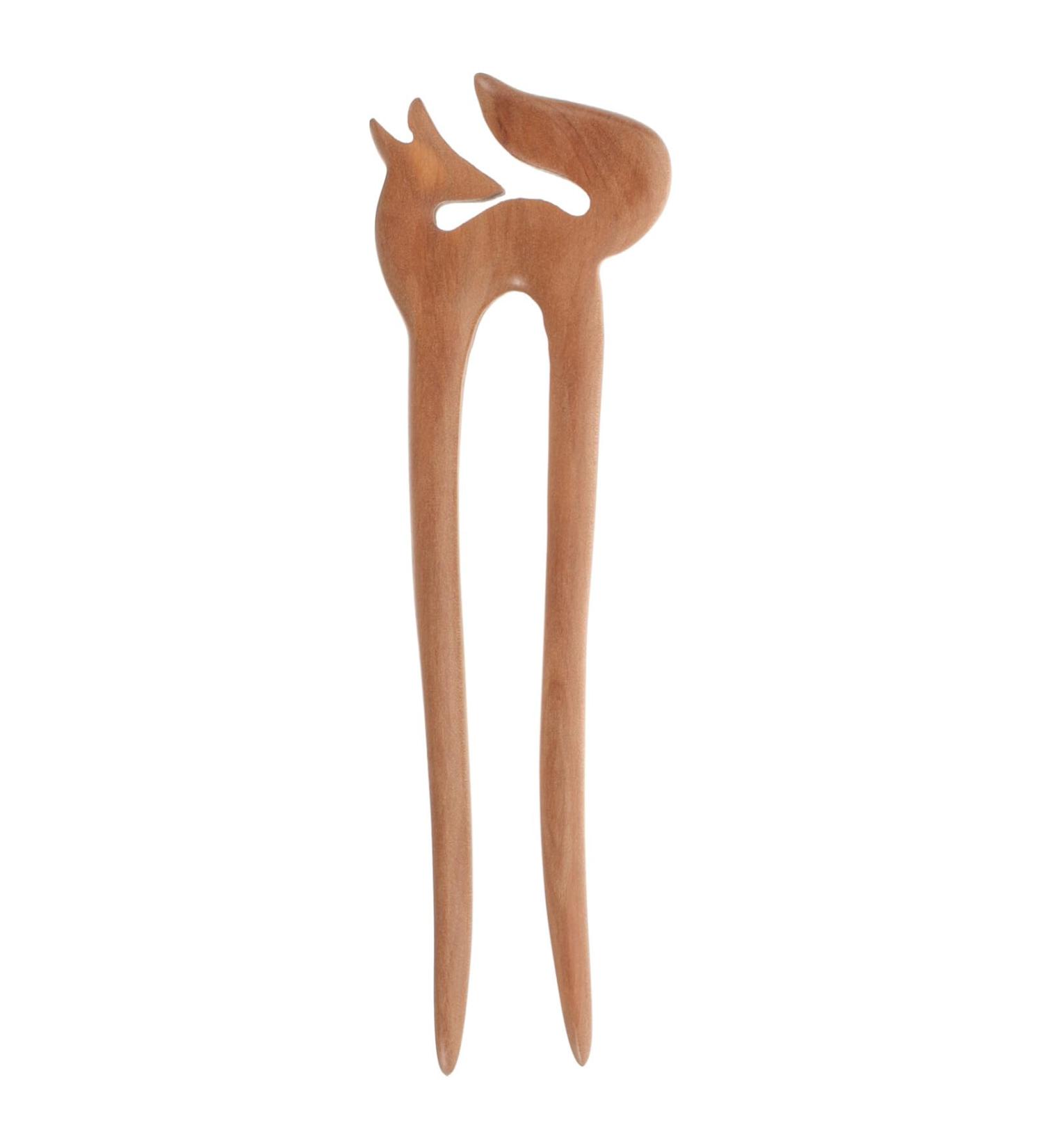 minkissy U Shape Wooden Hair Sticks Handmade Carved Ebony Sandalwood French Hair Forks with Cute Fox Design 2-prong Vintage Wood Hair Pins for Women Chignon Bun Updo Hairstyle - Buy Online on GoSupps.com