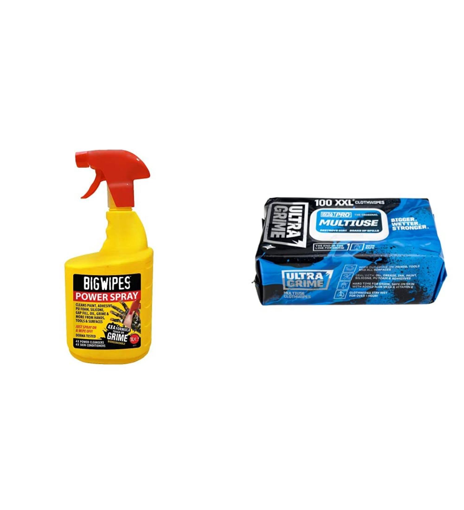 Arctic Hayes BGW2448 Big Wipes Anti-Bacterial Power Spray 1 Litre Black & UltraGrime PRO Multiuse Cleaning Wet Wipes - Big Professional Disposable Wipes - Buy Online on GoSupps.com