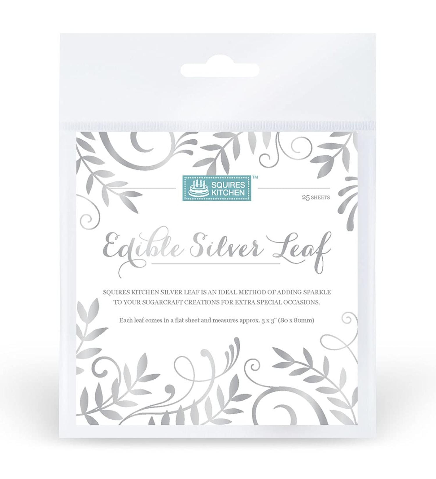 Squires Kitchen Edible Pure 24 Carat Silver Leaf Flake 25 Sheets