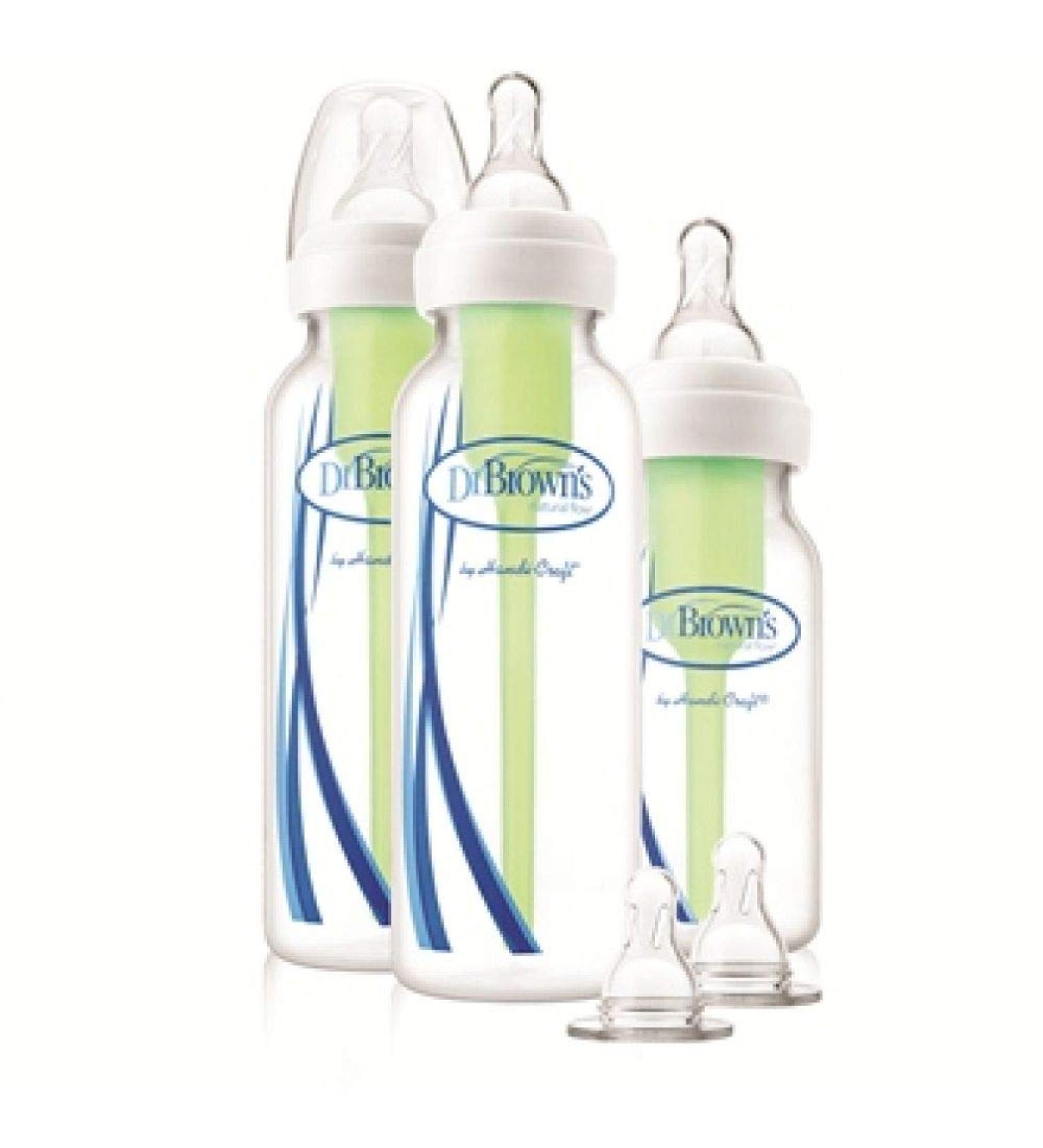 Dr. Brown's Natural Flow Anti-Colic Options+ Narrow Baby Bottle Starter Kit - 1x 4oz/120ml & 2x 8oz/250ml Bottles, Level 1 and Level 2 Teats Included - Buy Online on GoSupps.com