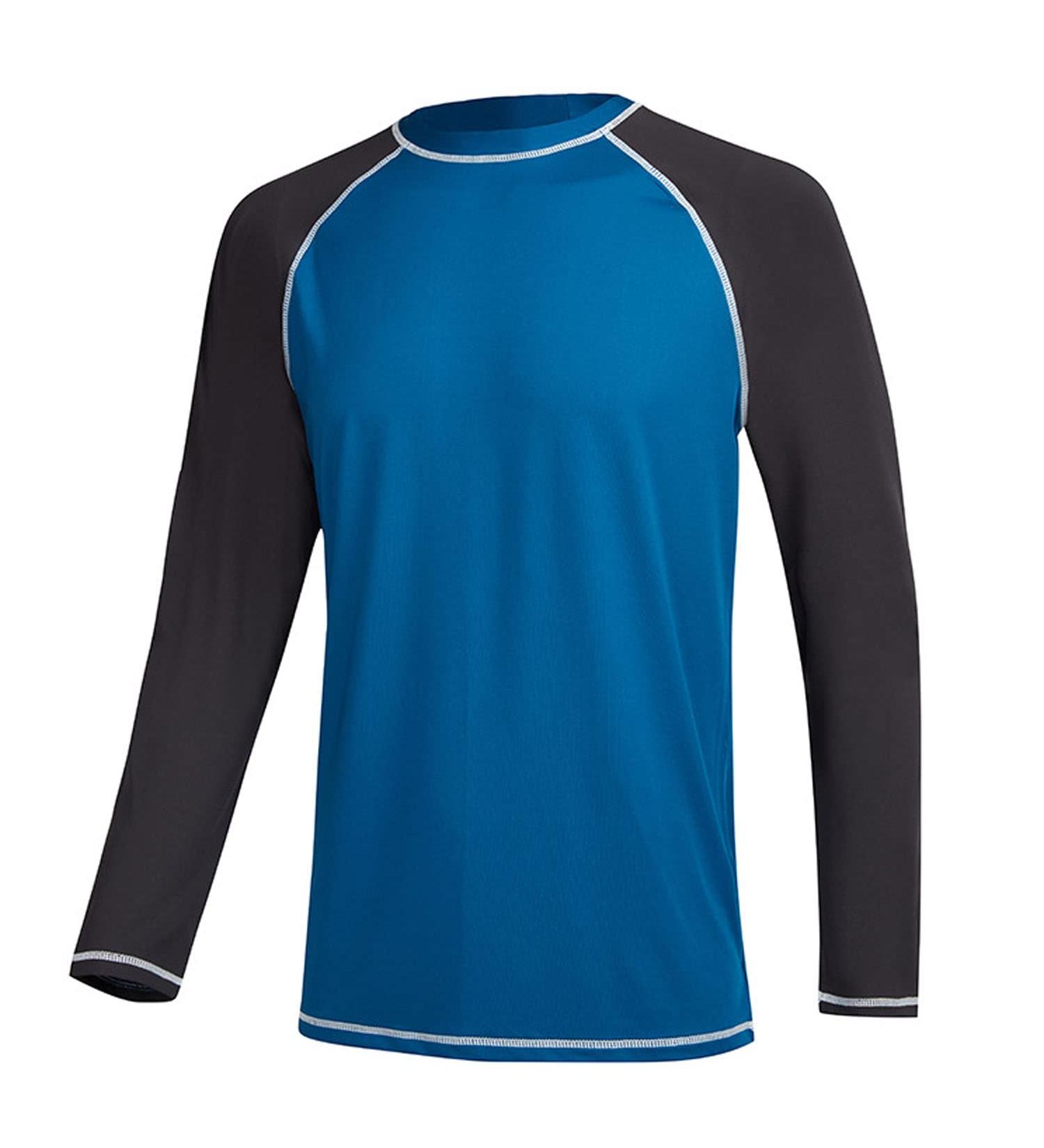 Men's UPF 50+ Long Sleeve Rashguard Swim Shirt - Peacock Blue/Charcoal Grey - X-Large - Buy Online on GoSupps.com