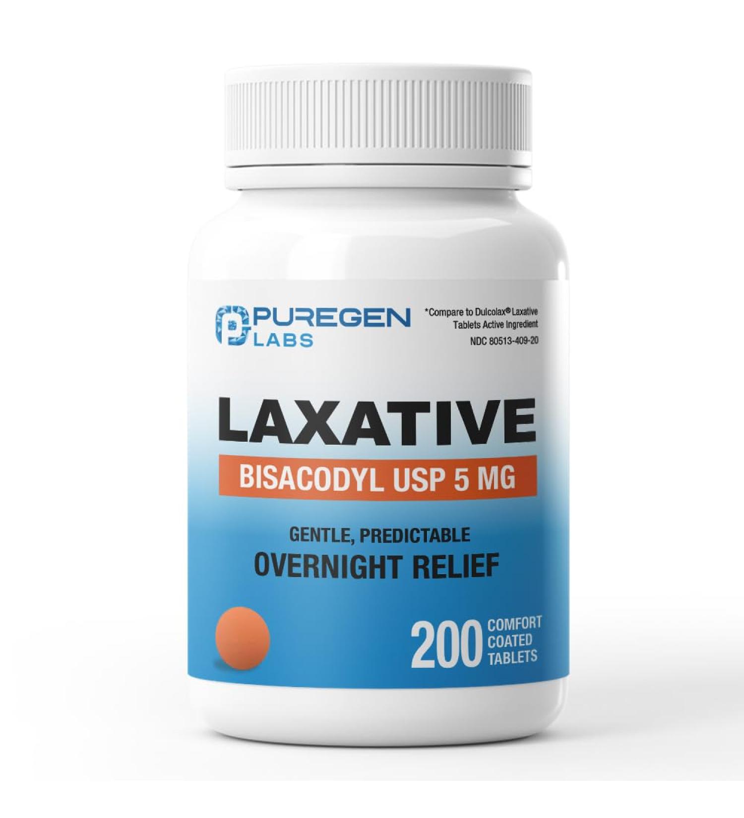 Puregen Labs Bisacodyl 5mg Tablet | 200 Count | Stimulant Laxative Gentle and Fast Overnight Relief for Constipation 1 - Buy Online on GoSupps.com