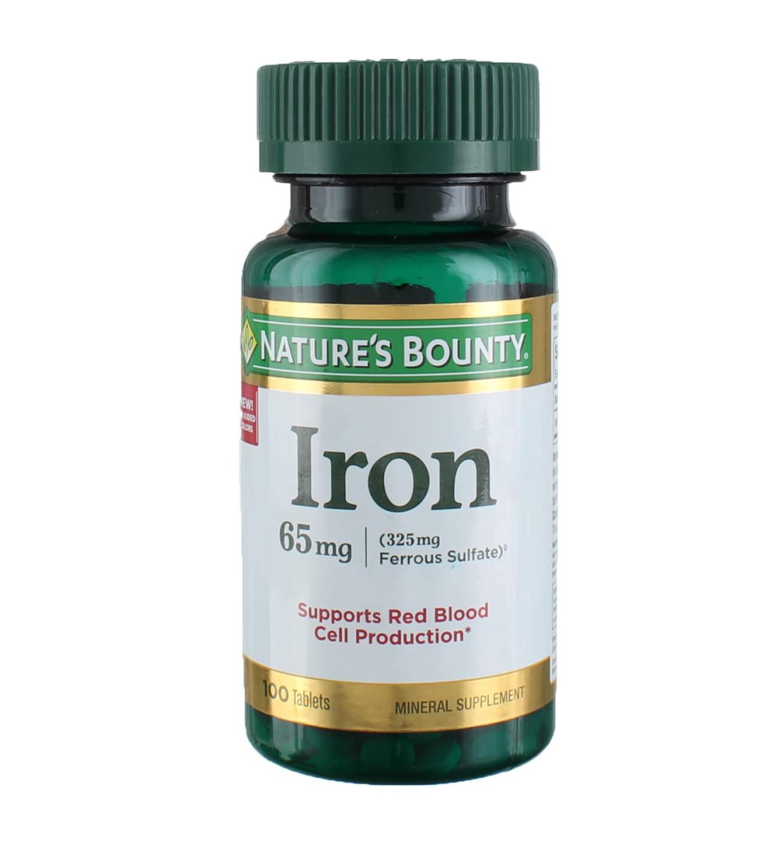 Nature's Bounty Iron 65 Mg (325 mg Ferrous Sulfate) 100 Count - Pack of 2 | High-Potency Iron Supplement - Buy Online on GoSupps.com