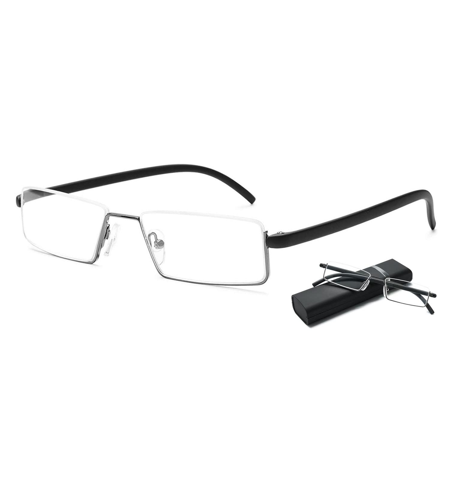 Vevesmundo Anti Blue Light Reading Glasses with Case - Flexible TR90 Half-Bump Visual Aid for Men - 1.5x Magnification - Stylish Black Design - Buy Online on GoSupps.com
