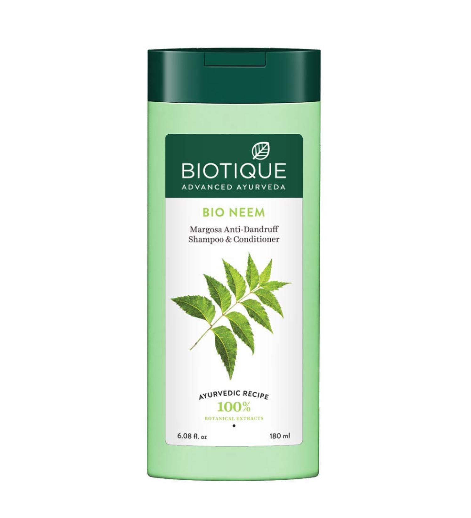 Biotique Bio Neem Margosa Anti Dandruff Shampoo & Conditioner - 180ml | Herbal Hair Care for Healthy Scalp - Buy Online Internationally - Buy Online on GoSupps.com