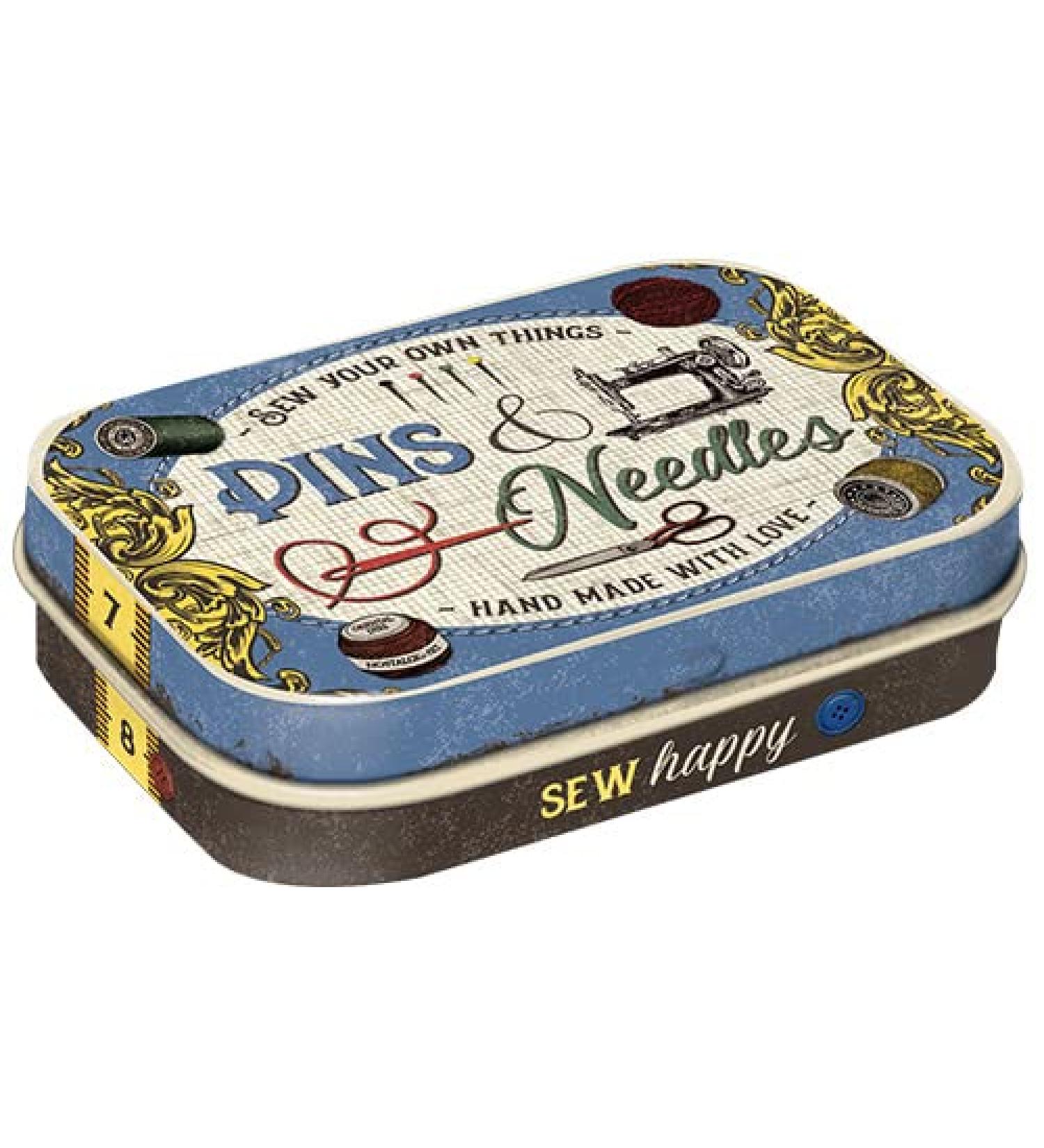 Nostalgic-Art Retro Pillendose 4 x 6 x 1.6 cm pins & needles-gift idea for your home with peppermint drages vintage design