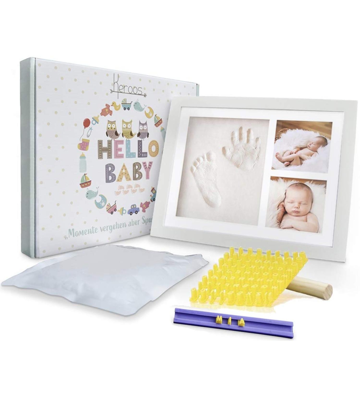 Keroos Plasterprint Baby Hand & Foot Set with Letter Stencils | Premium Wooden Frame | Safe Plexiglass | Ideal for Pets | Shop Internationally - Buy Online on GoSupps.com
