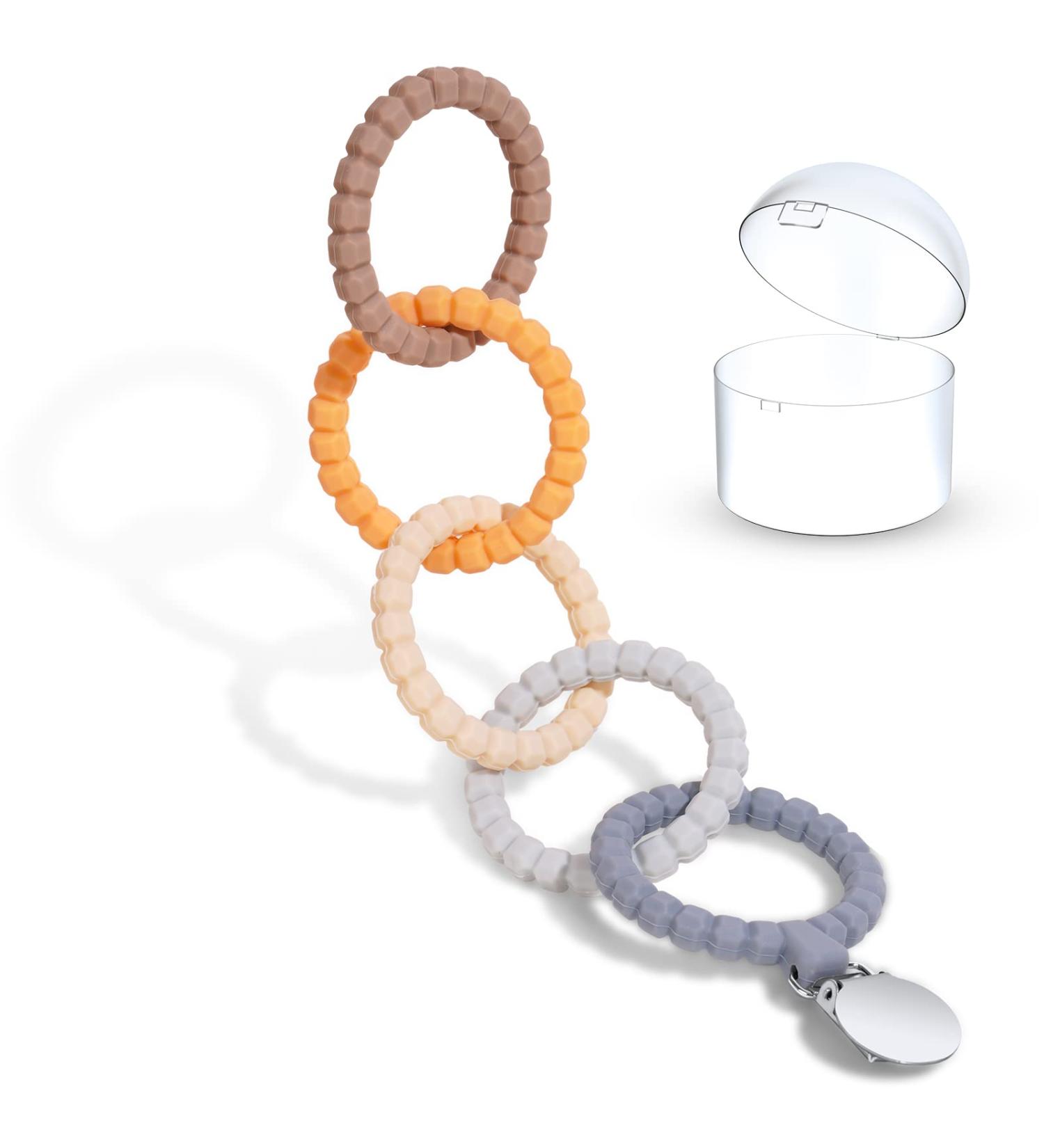 NiBaby Silicone Baby Teether Chew Toy with Holder Case - BPA Free, Freezable, Easy to Hold - 5 Rings (Pastel Colors) - Buy Online on GoSupps.com