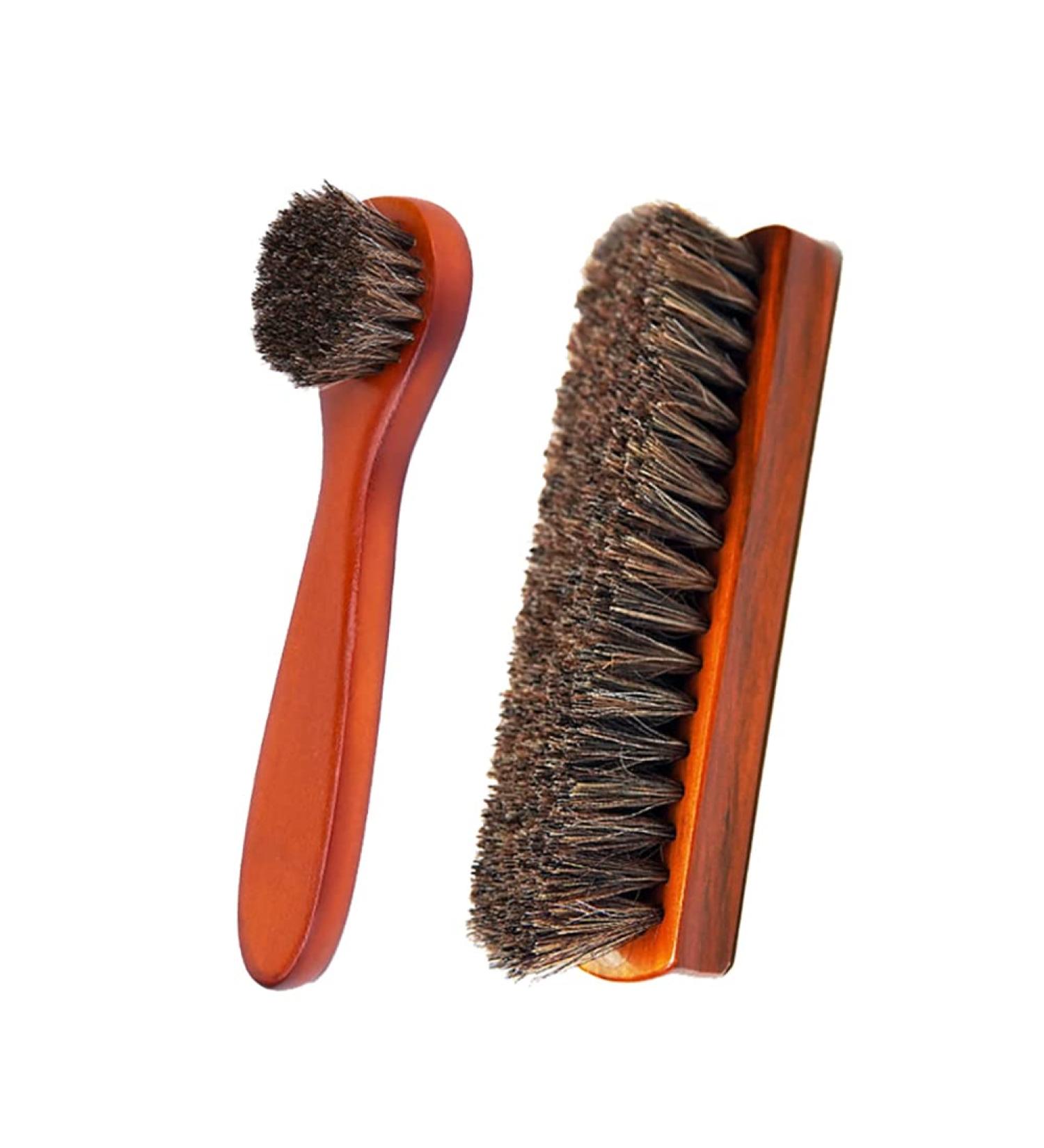 2 Pcs Shoe Polish Brush Set Horsehair Brushes Shoe Boot Shine Brush Horse Hair Bristles Brush for Boots Sofas Bags - Buy Online on GoSupps.com