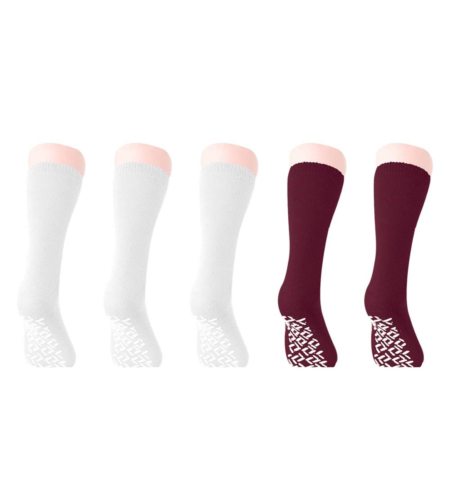 Non Slip Yoga Pilates Slipper Socks - 5 Pairs with Gripper Bottoms (3 White 2 Maroon) - Buy Online on GoSupps.com