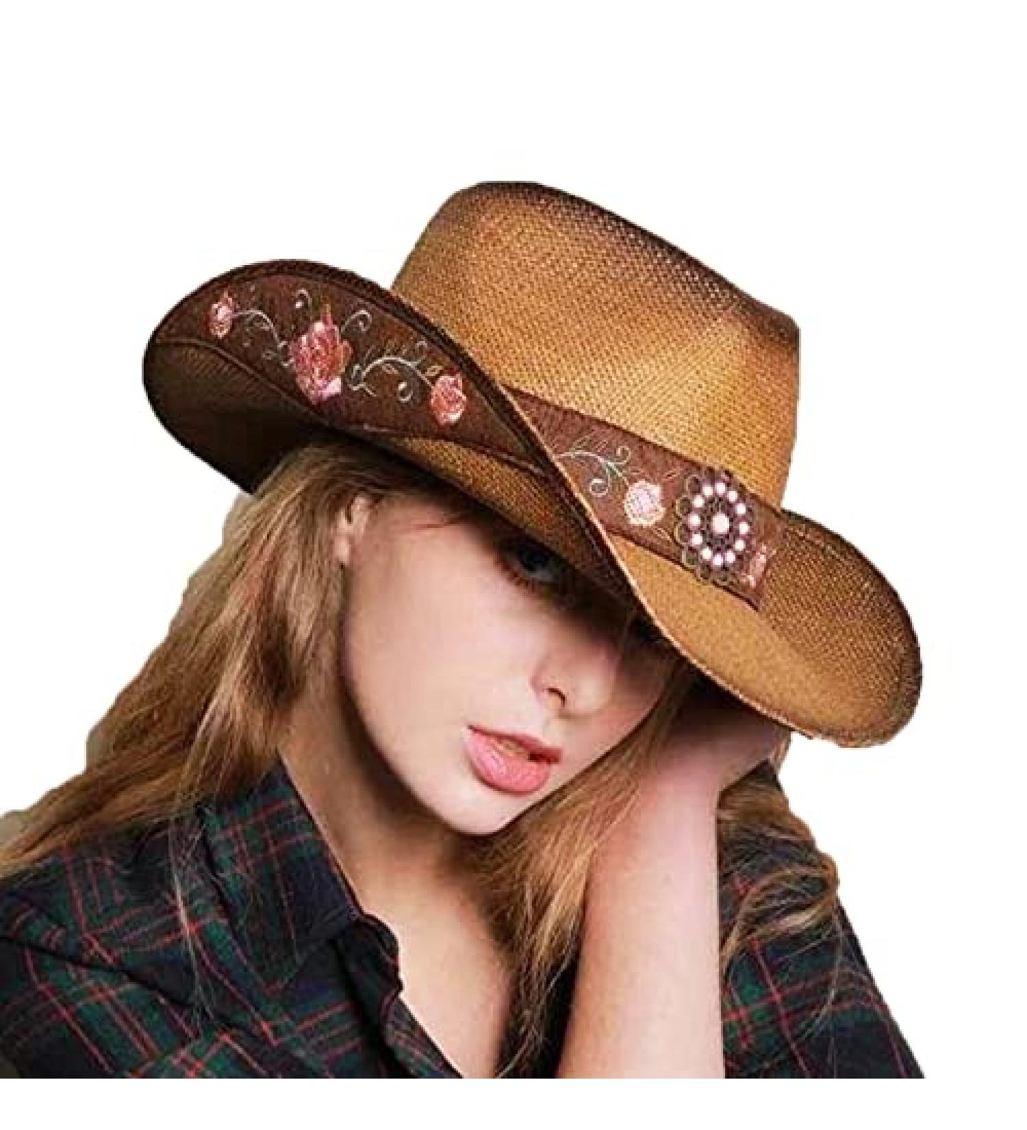 Brown Cowboy Hats for Women - Classic Straw Western Hats for Music Festivals, Beach Parties | [Brand Name] - Buy Online on GoSupps.com