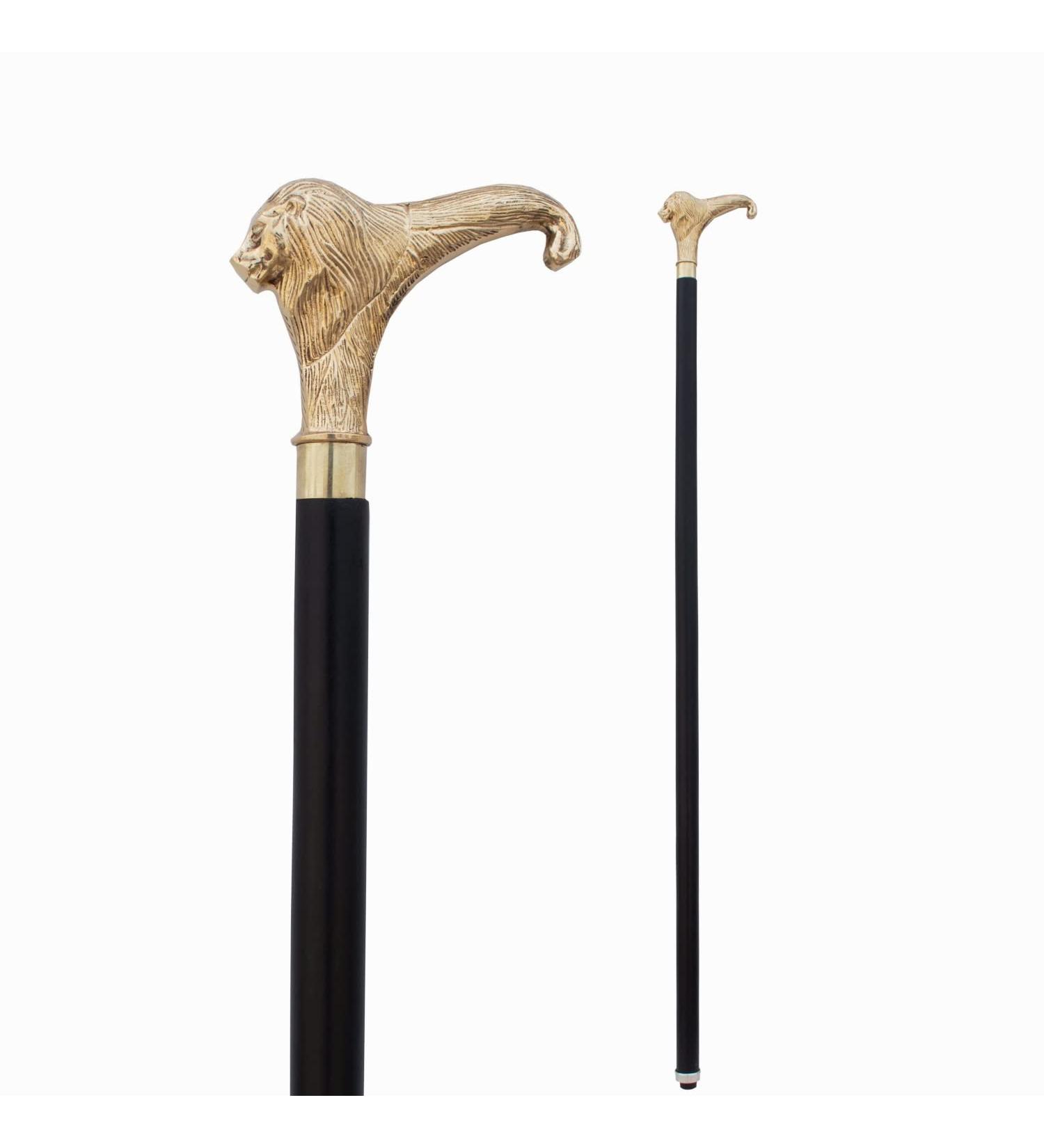 FYNJREX Brass Walking Stick Solid Vintage Designer Lion Head Wooden Cane Antique Style - Buy Online on GoSupps.com