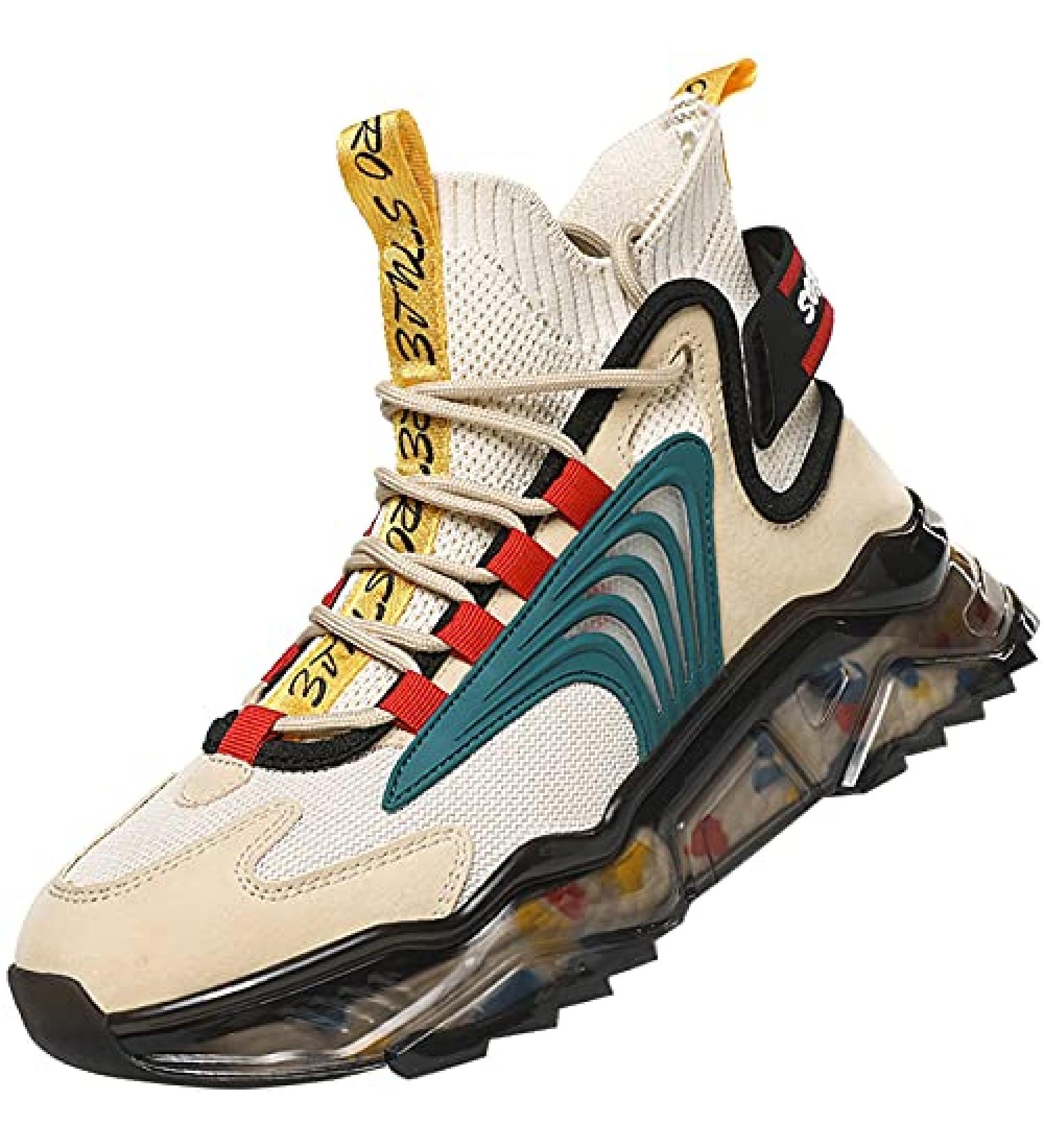 LZDZN Men's High Top Basketball Sneakers - Black/Beige/Grey - Size 9.5 - Buy Online on GoSupps.com