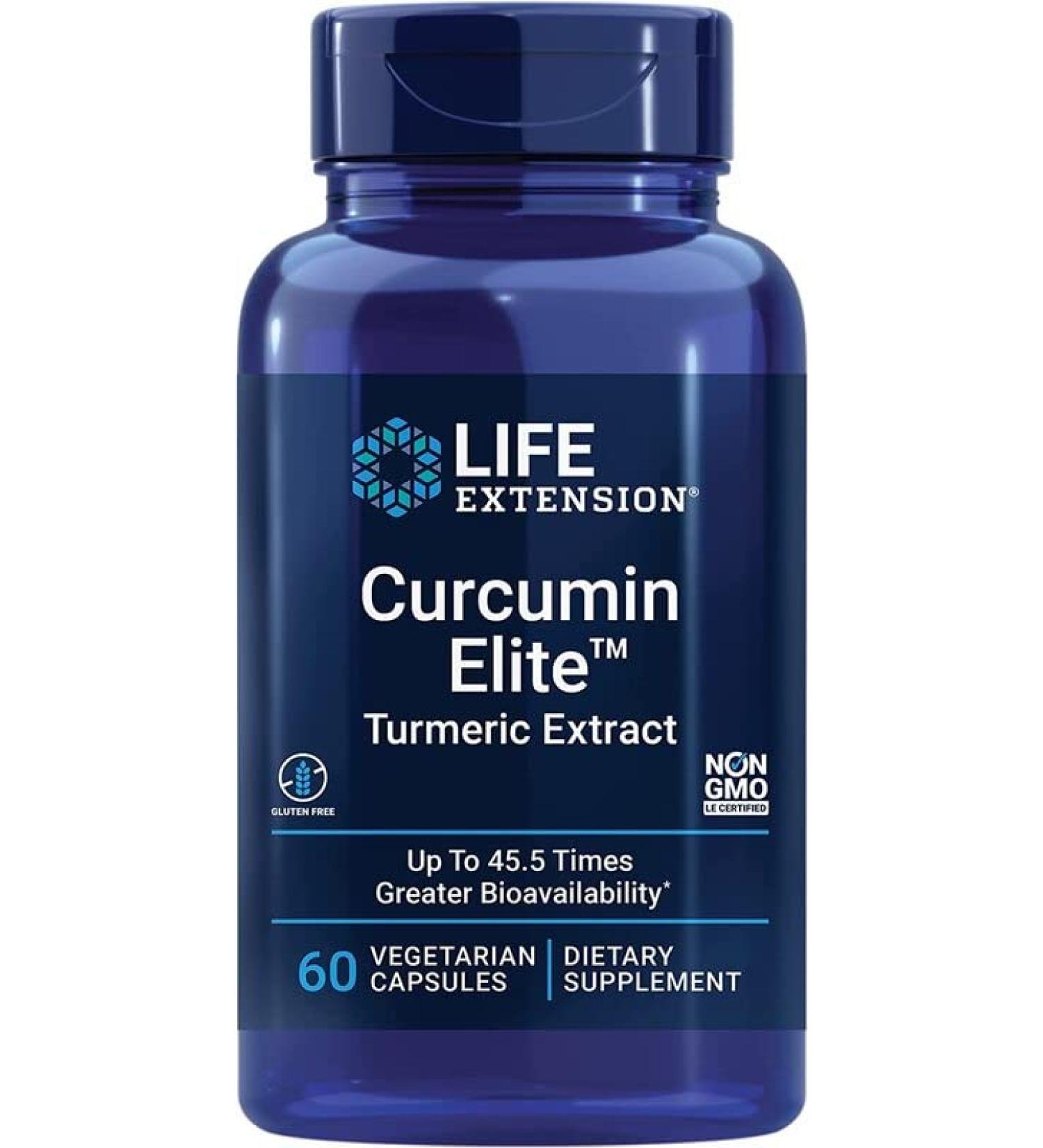 Life Extension Curcumin Elite 60 Vegan Capsules | Laboratory Tested | Gluten-Free, Vegetarian, SOYA-Free and Non-GMO - Buy Online on GoSupps.com