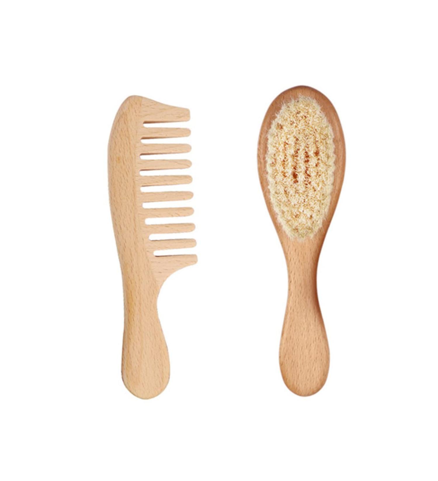TOYANDONA 2pcs Wool Wooden Baby Hair Brush Set for Kids - Infant Bath Tool Sets Comb with Wooden Hairbrush and Woolen Brushes - Buy Online on GoSupps.com