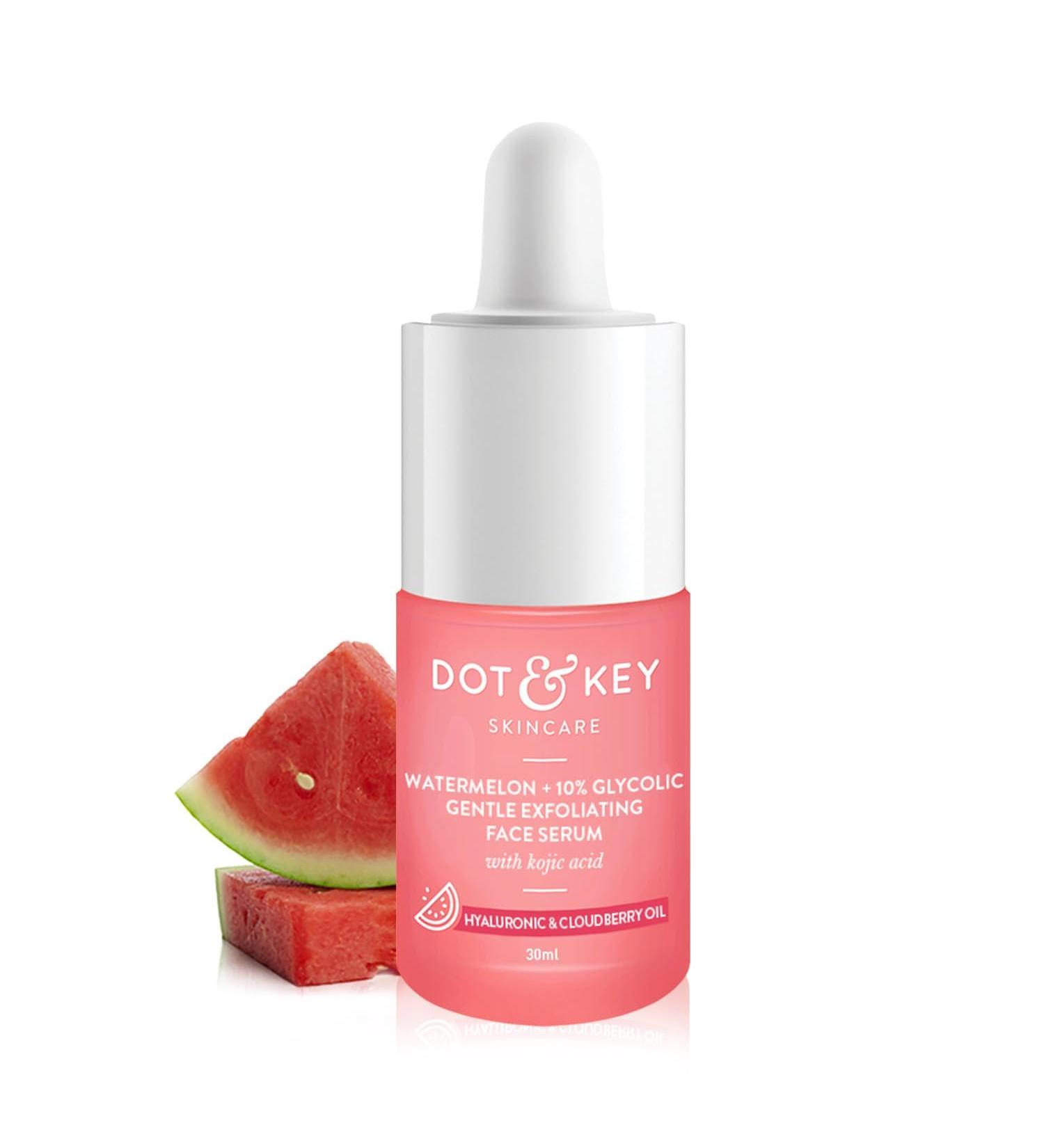 The D'ot & Key Watermelon 10% Glycolic Serum for Face Glowing With KojicI | Targets Pigmentation & Dark Spots | Targets Dullness Uneven Texture Sebum & Excess Oil | Serum For Oily & Normal Skin|30ml - Buy Online on GoSupps.com