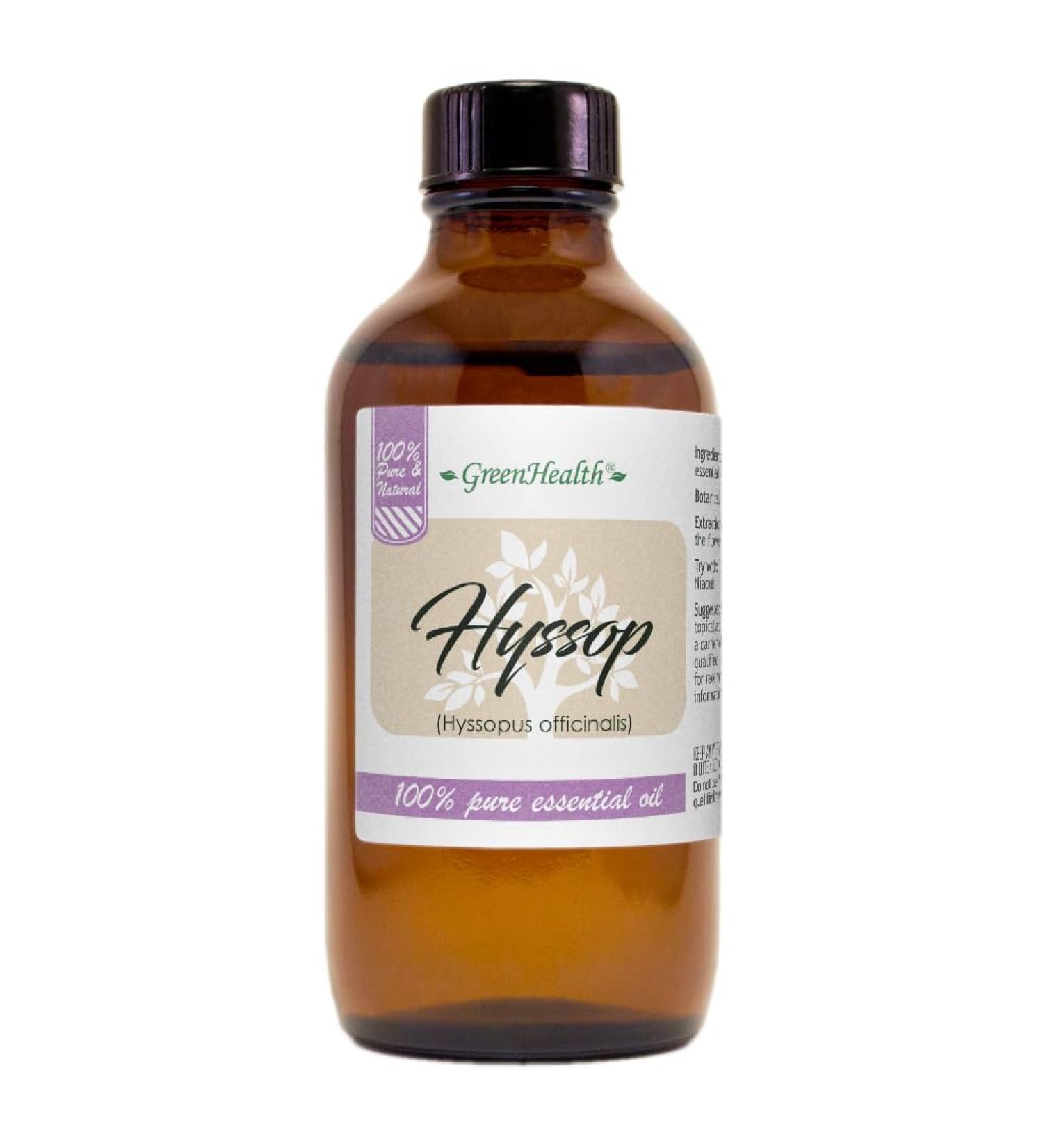 GreenHealth Hyssop Essential Oil - 4 fl oz (118 ml) Glass Bottle with Cap - 100% Pure Essential Oil - Buy Online on GoSupps.com