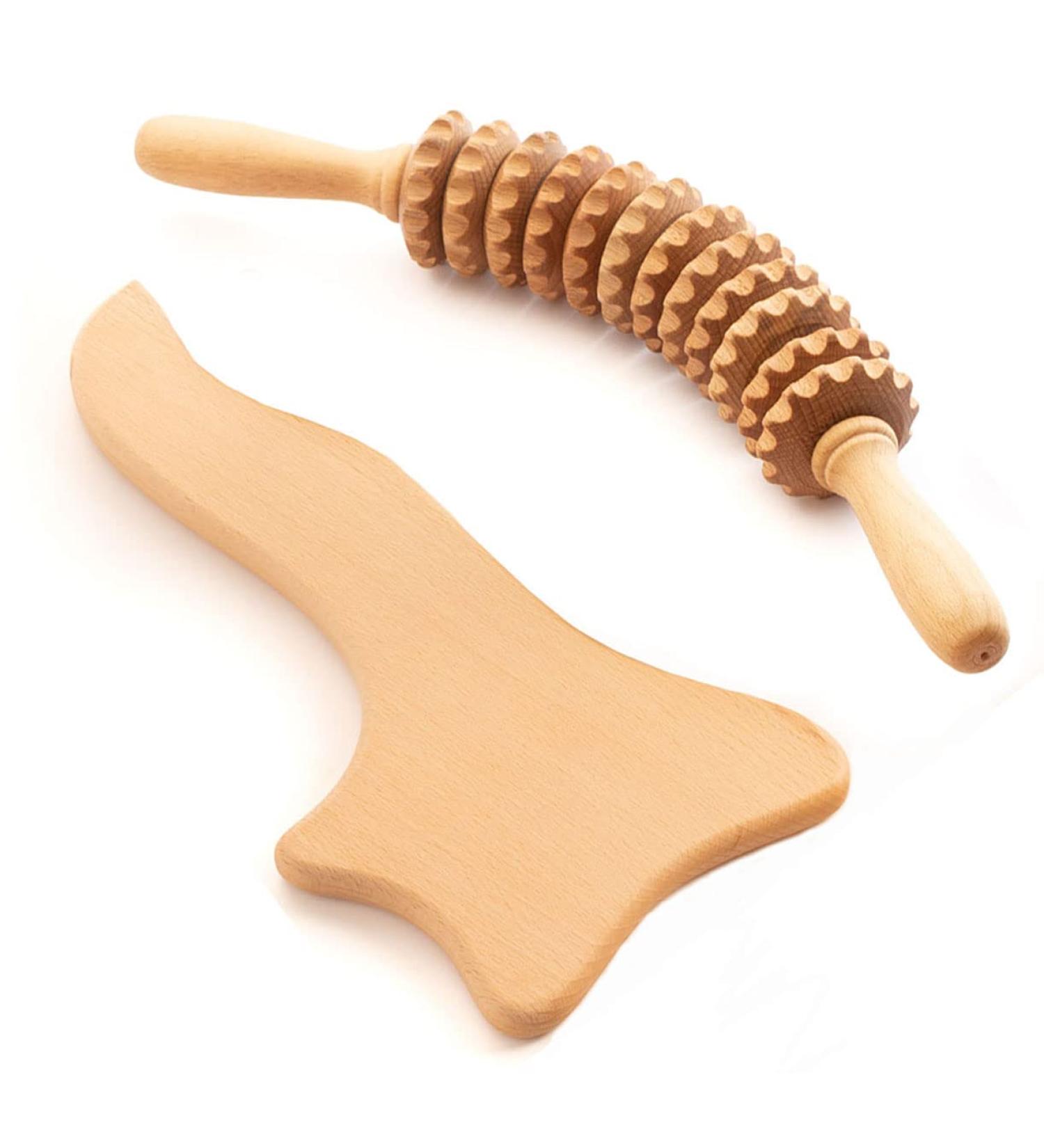 Tuuli Anti Cellulite Massage Set - Wooden Massager Roller & Gua Sha Tool for Effective Maderotherapy | International Shipping Available - Buy Online on GoSupps.com