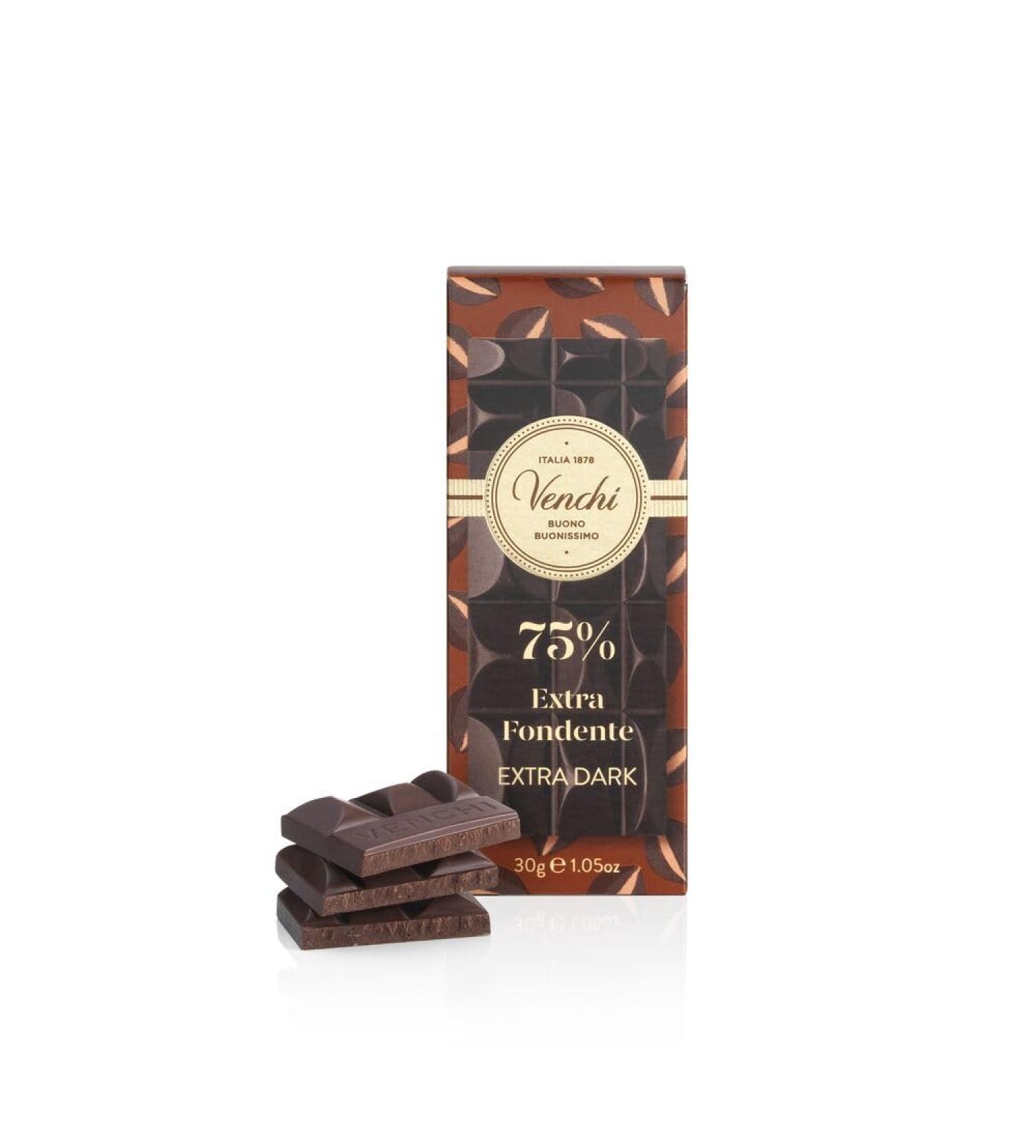 Venchi - Mini Extra Dark Chocolate Bar 75% 30 g - With Selected Cocoa Blends - Gluten Free - Vegan - Buy Online on GoSupps.com