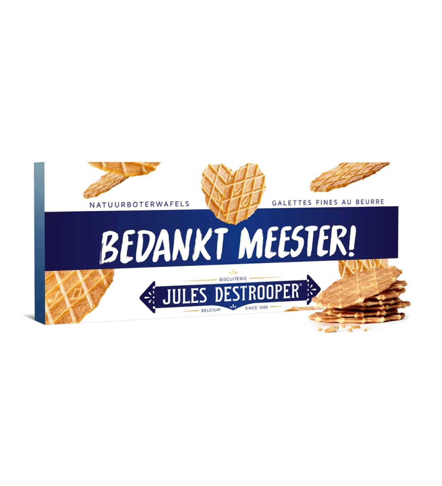  Vandeca Jules Destrooper Fine Butter Patties in Gift Box with "Bedankt Meester!" - Belgian Biscuits - Teacher Gift - 100g - Buy Online on GoSupps.com