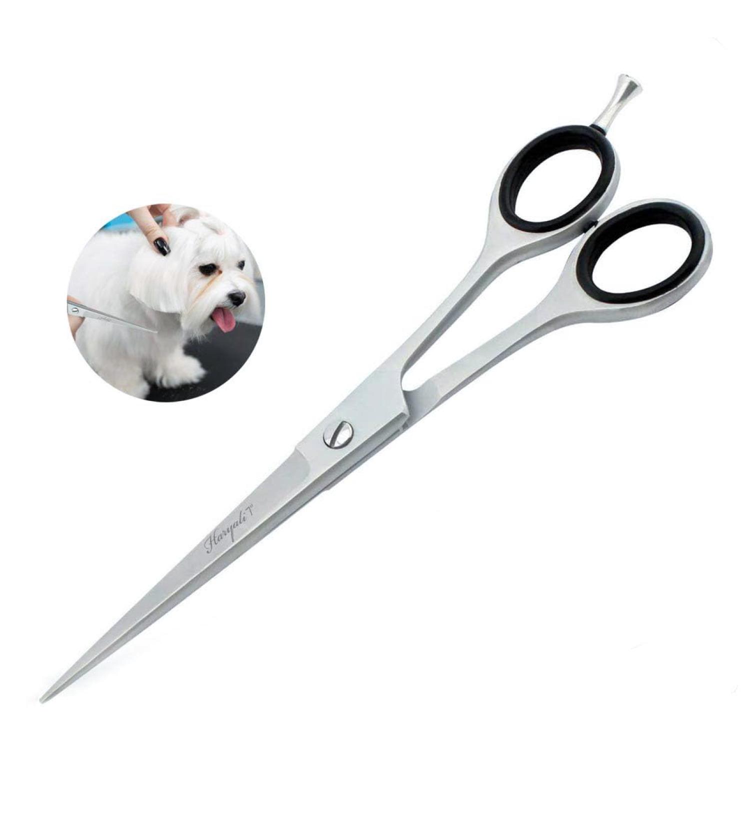 Haryali London 7" Straight Dog Grooming Scissors - Precision Stainless Steel Tools for Cat Pet Hair Cutting Trimming and Grooming - Buy Online on GoSupps.com